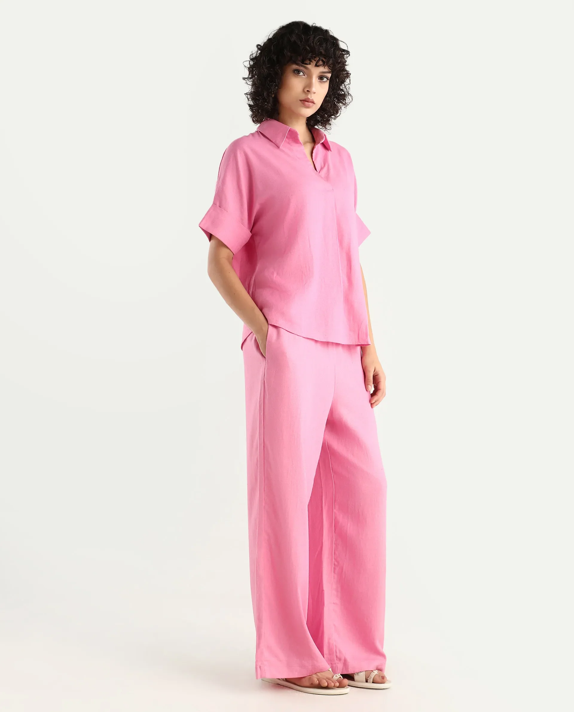 Rareism Women's Somkar B Pink Viscose Blend Plain Ankle Length Straight Fit Trouser - Image 6