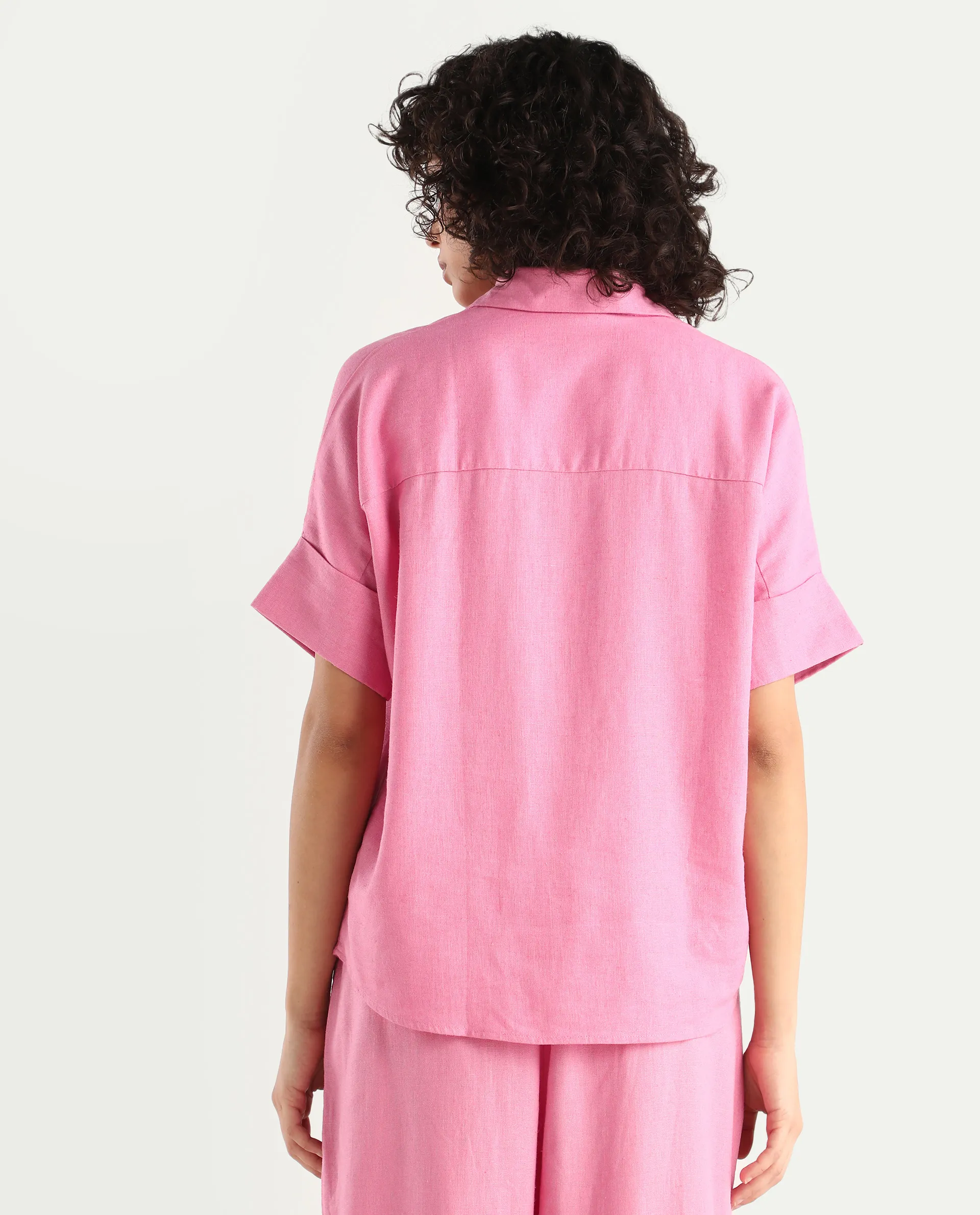 Rareism Women's Somkar T Pink Viscose Blend Johnny Collar Plain Extended Sleeves Relaxed Fit Top - Image 7