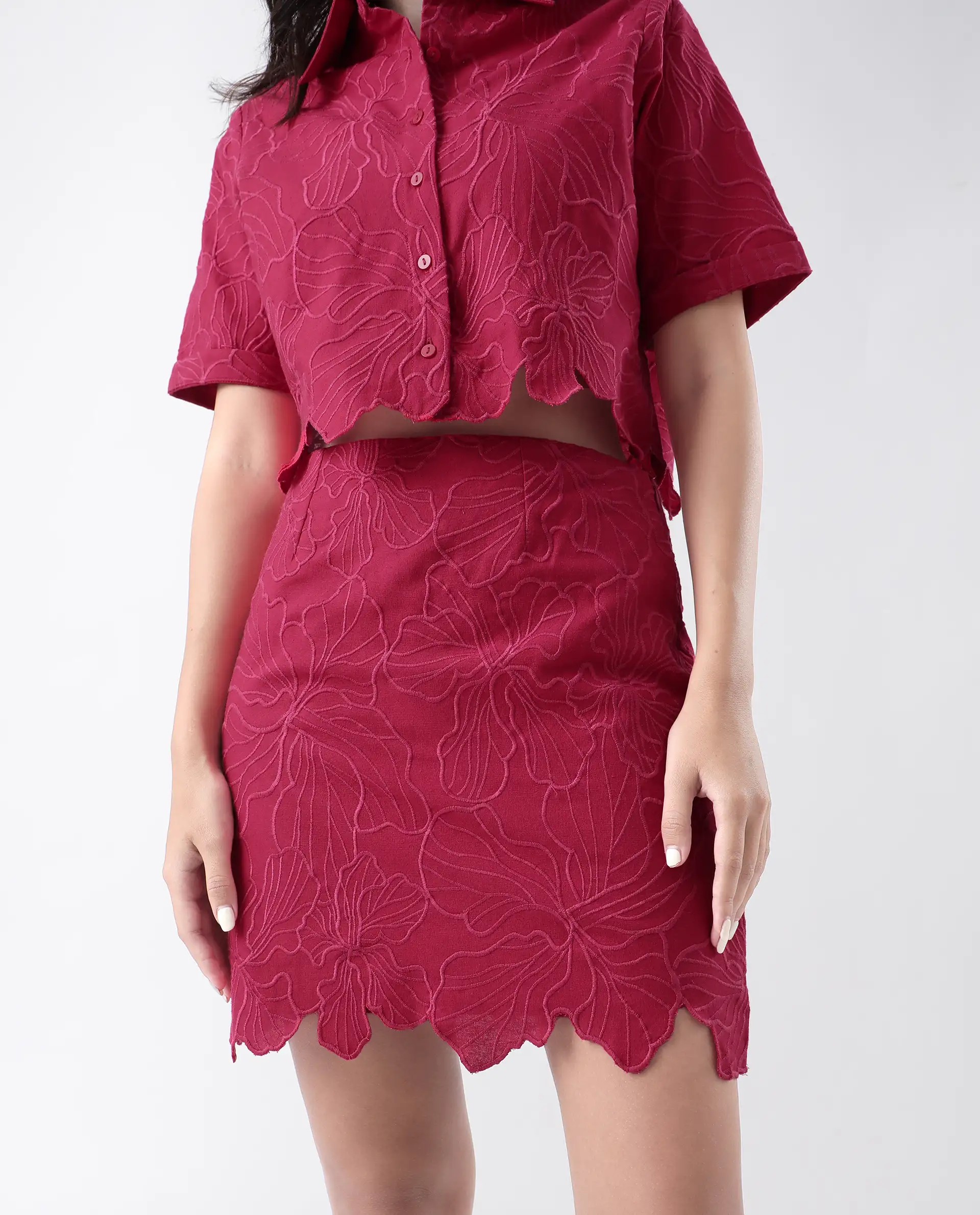 Rareism Women's Somkil Pink Cotton Plain Mini Regular Fit Skirt - Image 3