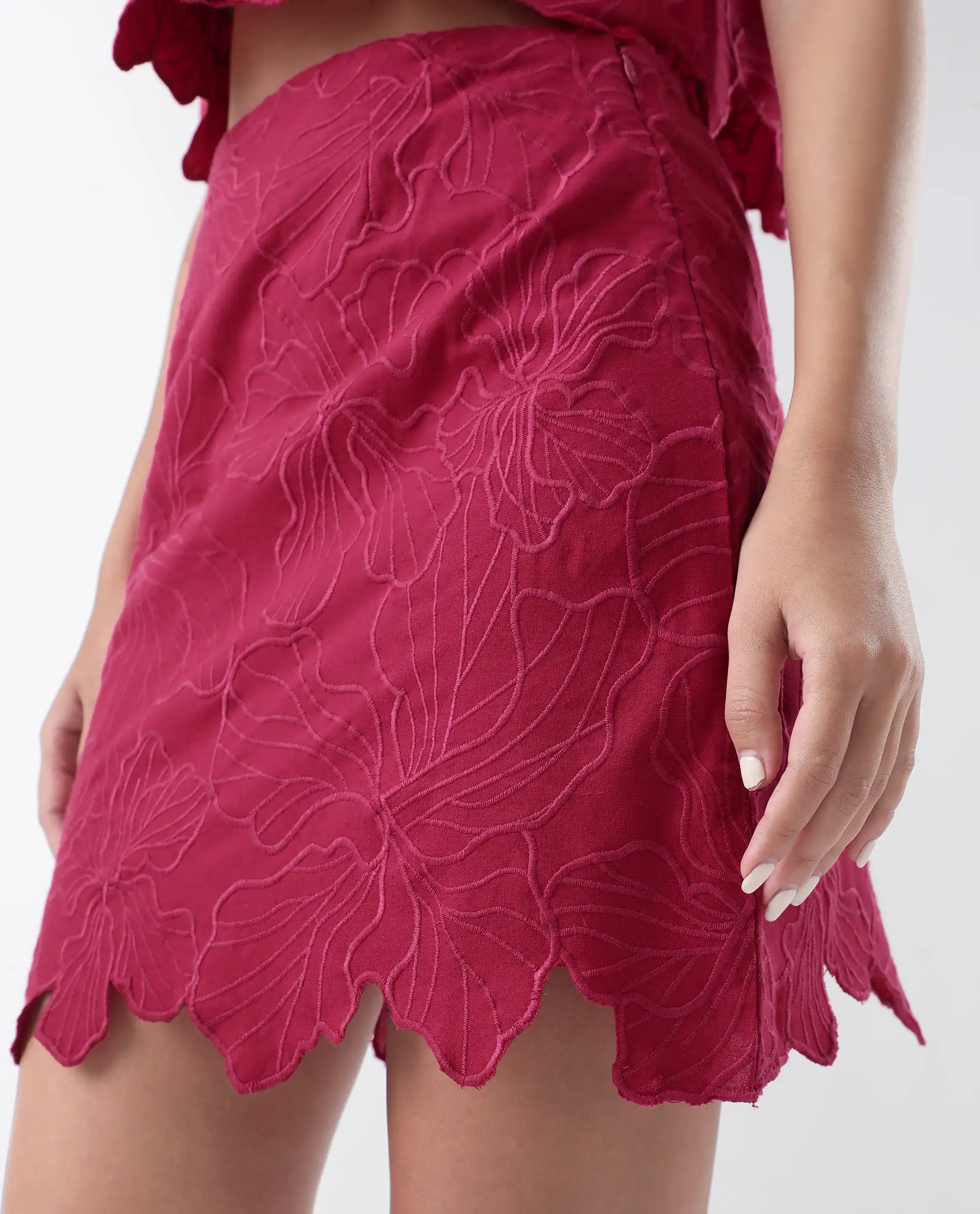 Rareism Women's Somkil Pink Cotton Plain Mini Regular Fit Skirt - Image 4