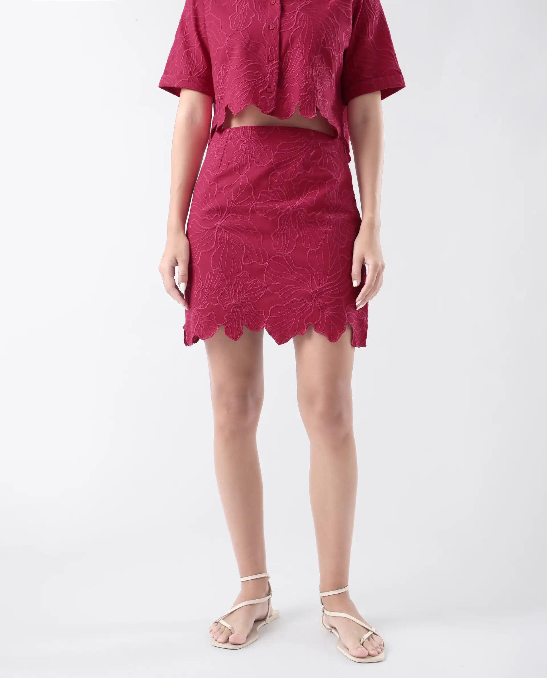 Rareism Women's Somkil Pink Cotton Plain Mini Regular Fit Skirt - Image 6