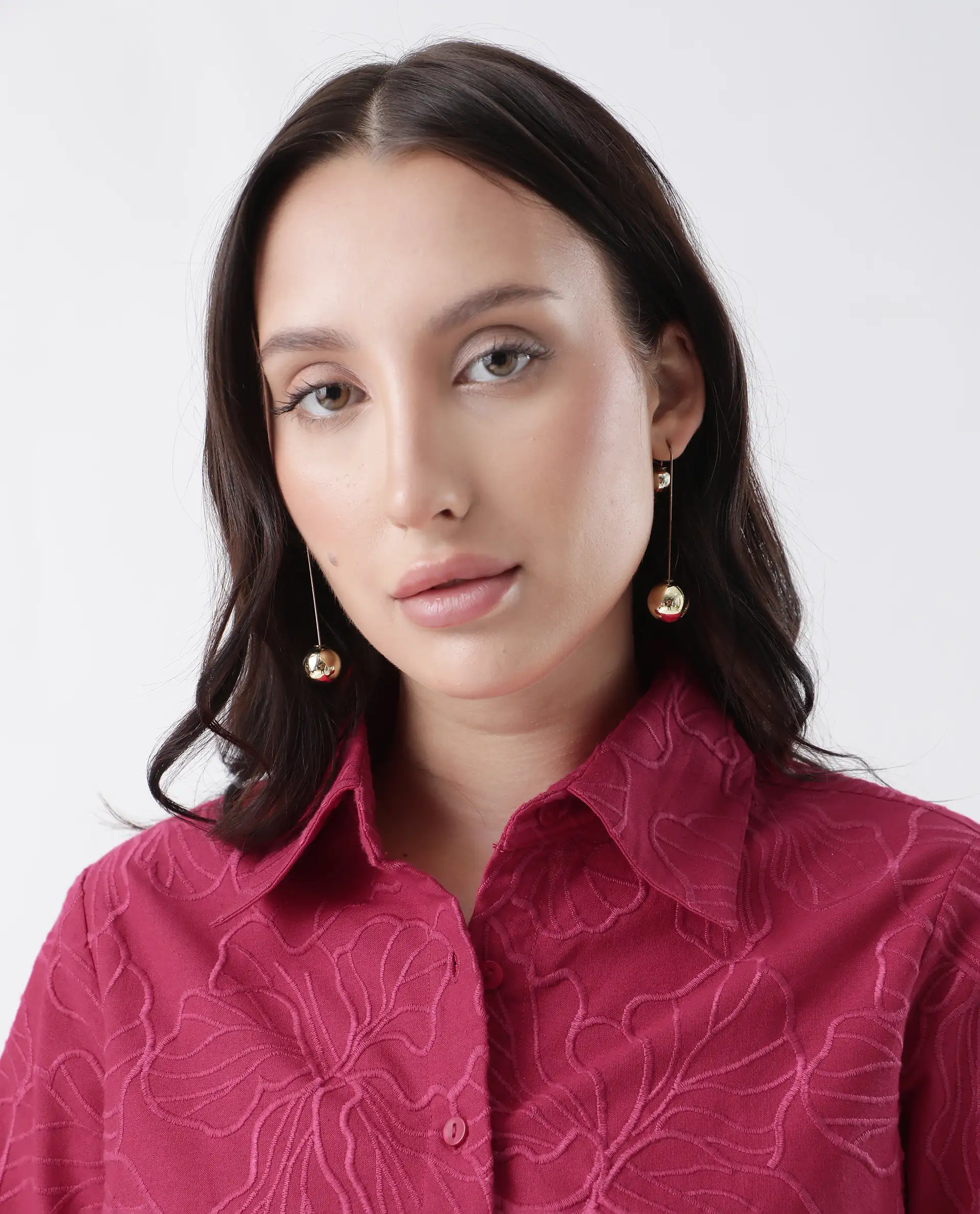 Rareism Women's Somkil-T Pink Cotton Collared Embroidered Crop Regular Fit Shirt - Image 4