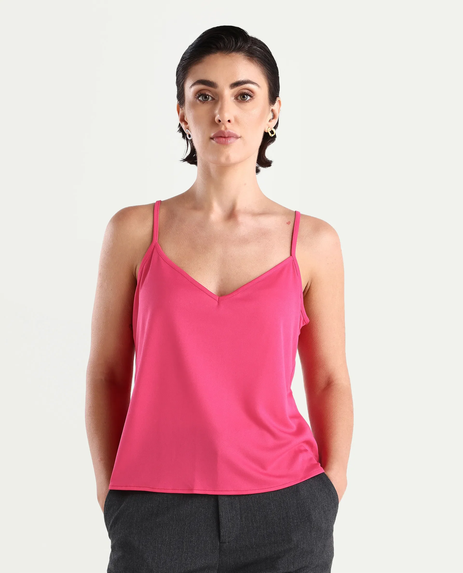 Rareism Women's Sommer Pink Polyester Tie-Up Neck Plain Cuffed Sleeve Regular Fit Top - Image 4
