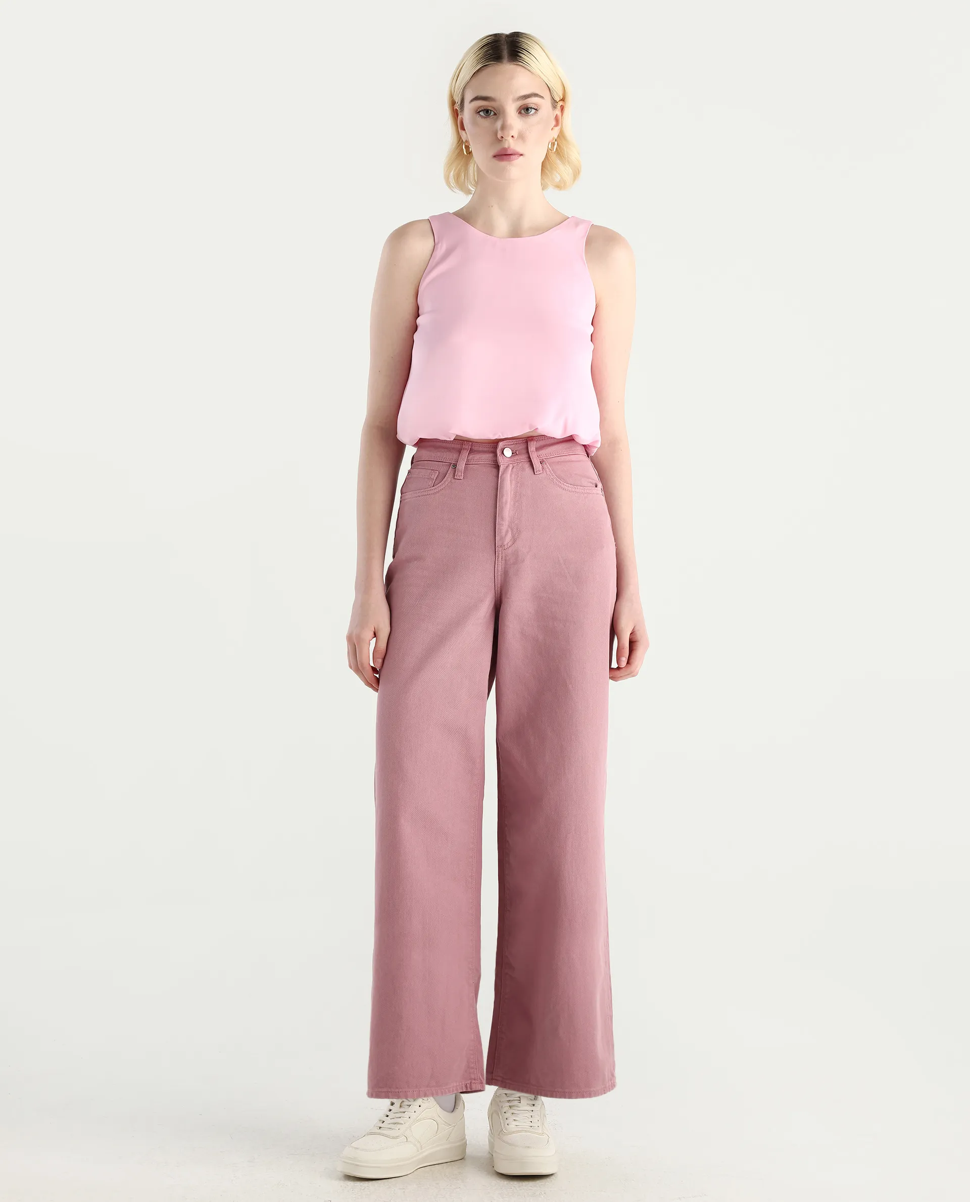 Rareism Women's Somnim Dusky Pink Cotton Plain Ankle Length Wide Trouser - Image 2