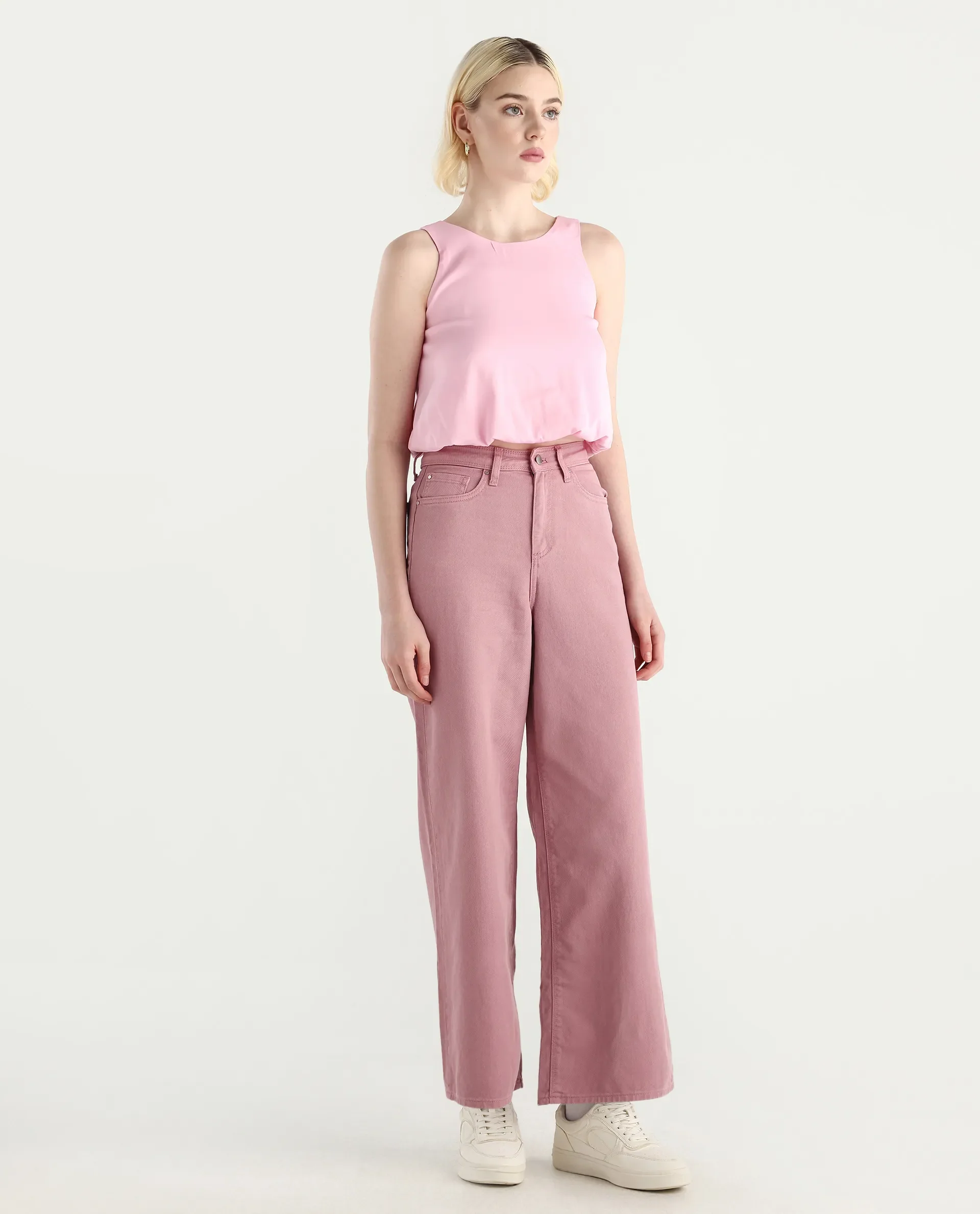 Rareism Women's Somnim Dusky Pink Cotton Plain Ankle Length Wide Trouser - Image 3