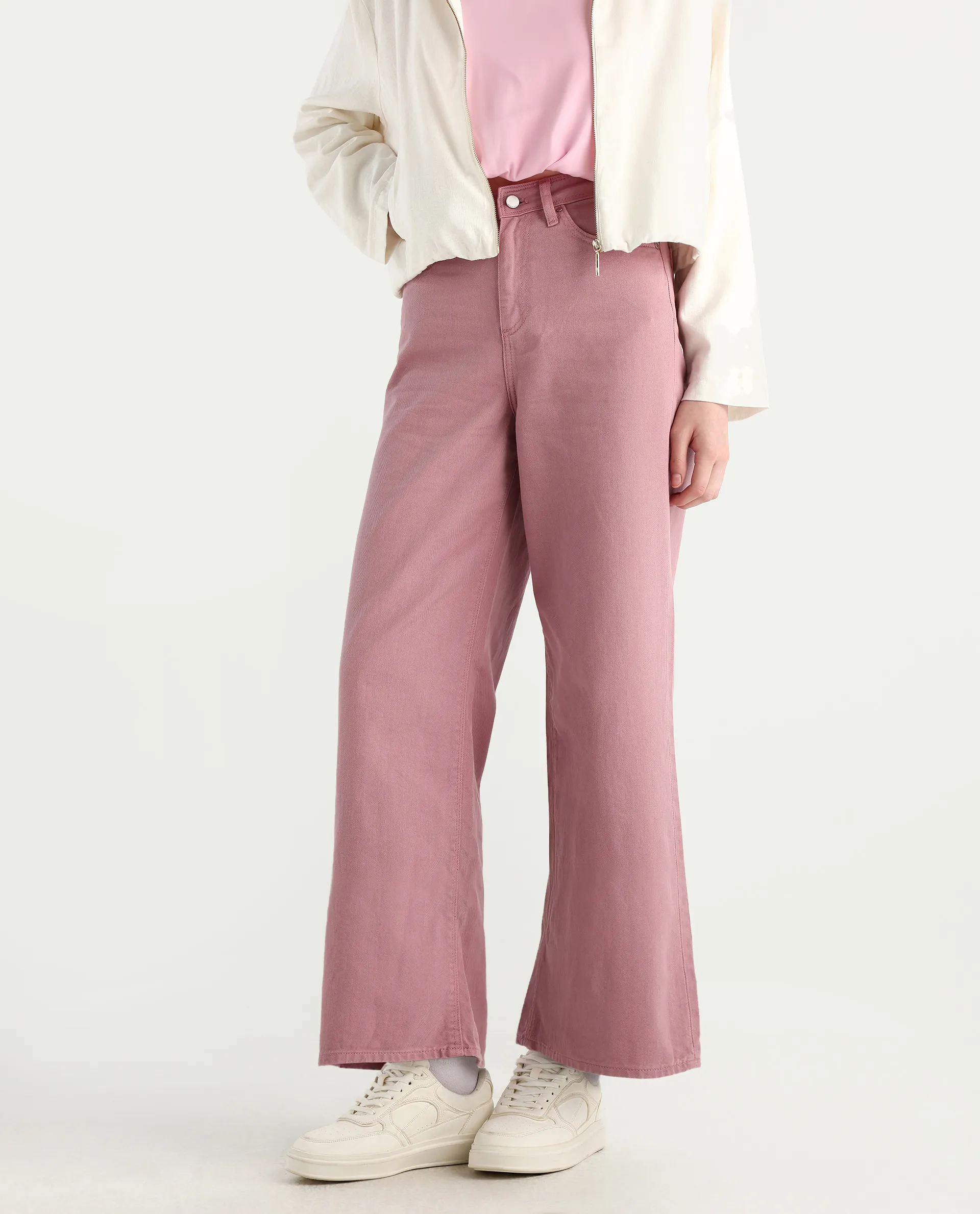 Rareism Women's Somnim Dusky Pink Cotton Plain Ankle Length Wide Trouser - Image 4