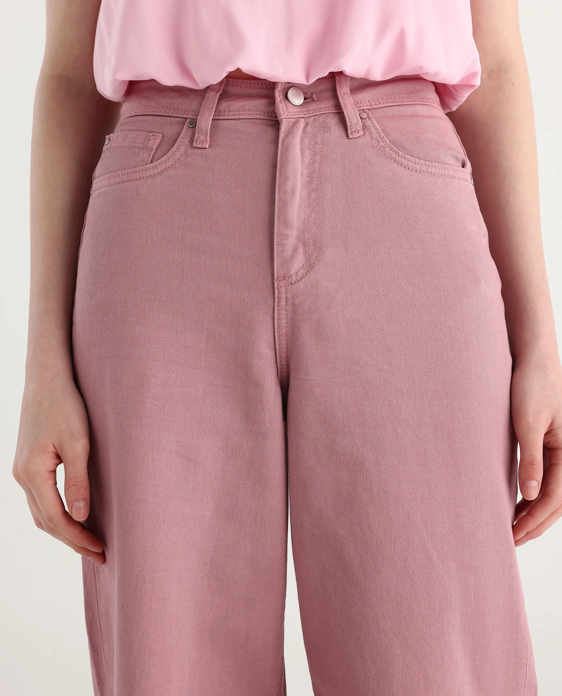 Rareism Women's Somnim Dusky Pink Cotton Plain Ankle Length Wide Trouser - Image 5