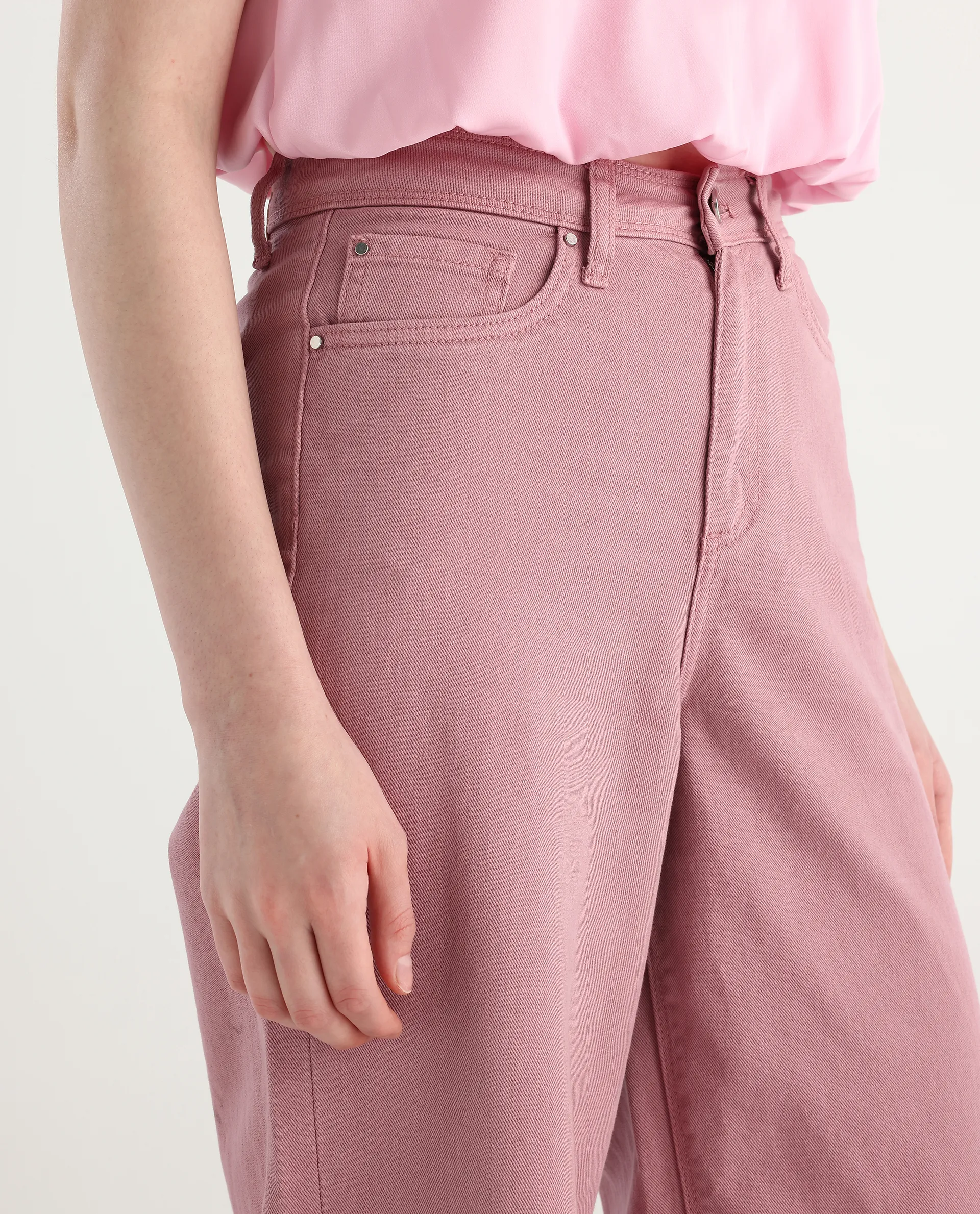 Rareism Women's Somnim Dusky Pink Cotton Plain Ankle Length Wide Trouser - Image 6