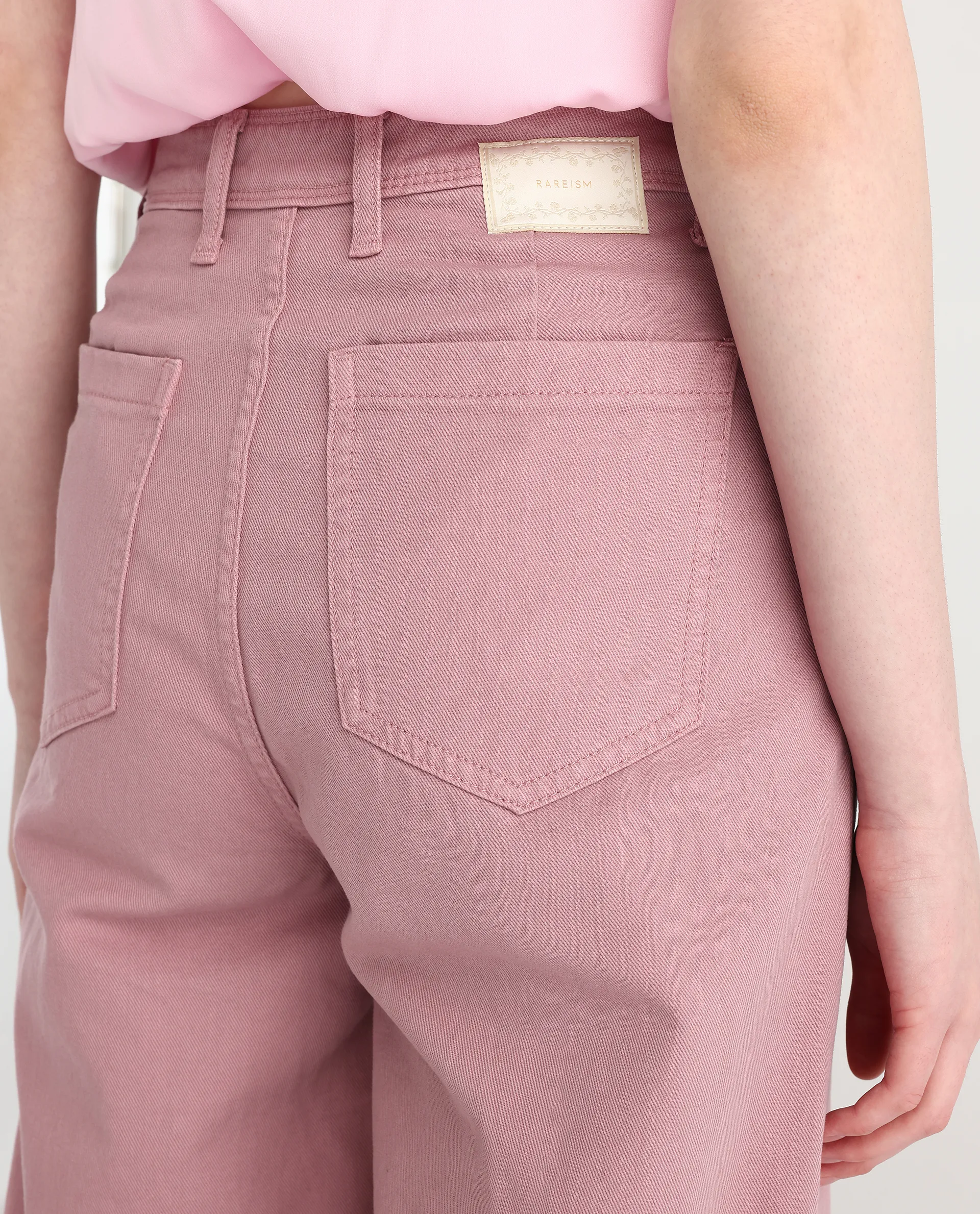 Rareism Women's Somnim Dusky Pink Cotton Plain Ankle Length Wide Trouser - Image 7