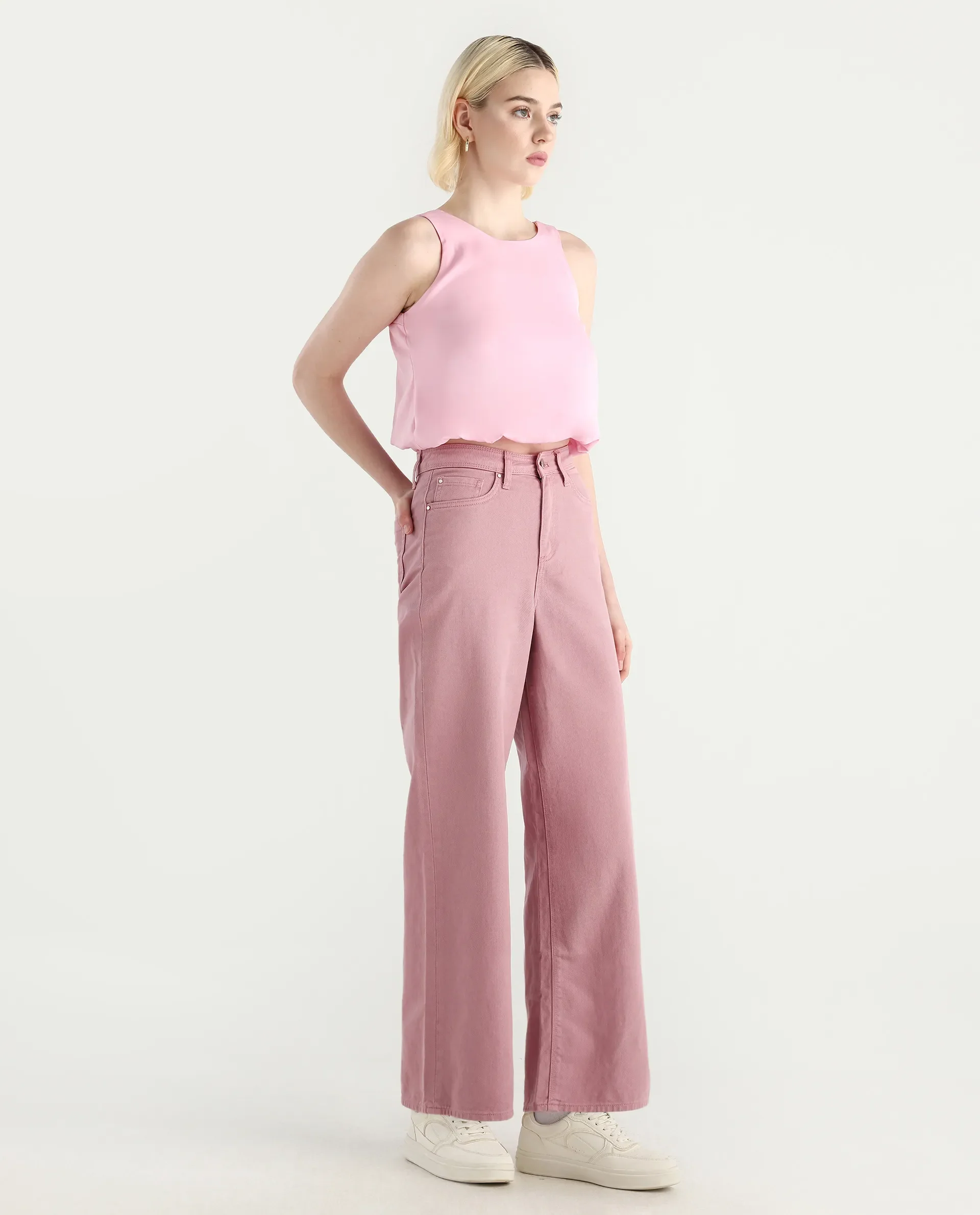 Rareism Women's Somnim Dusky Pink Cotton Plain Ankle Length Wide Trouser - Image 8