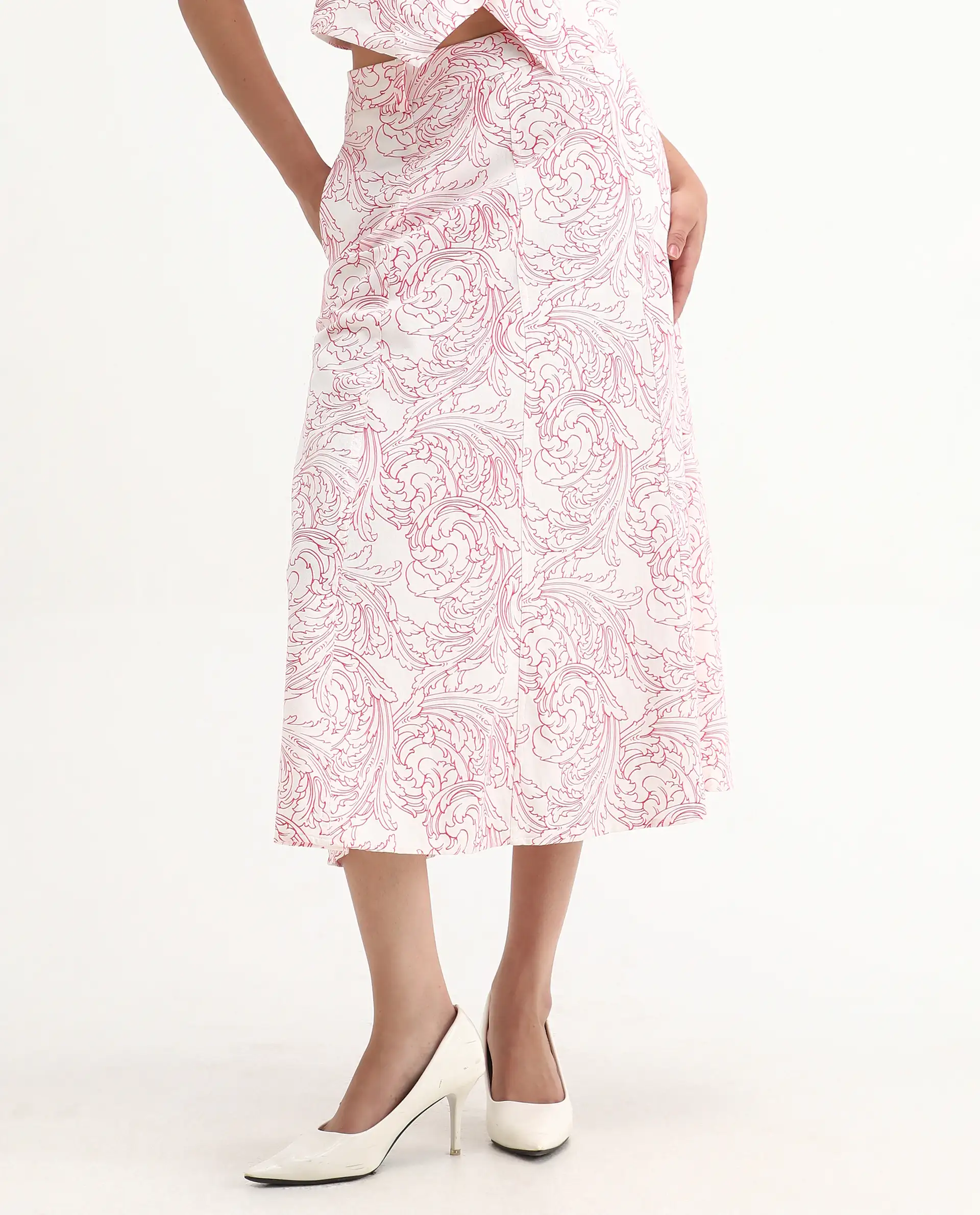 Rareism Women's Somnos B White Cotton Ornamental Print Maxi A-Line Skirt - Image 2