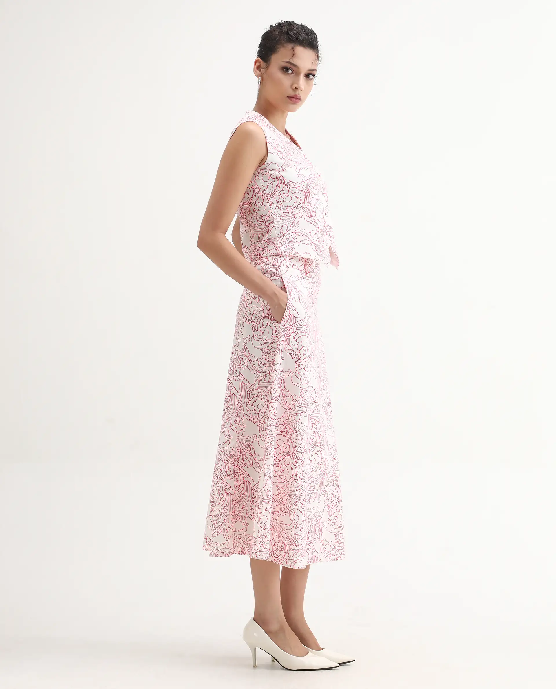Rareism Women's Somnos B White Cotton Ornamental Print Maxi A-Line Skirt - Image 4