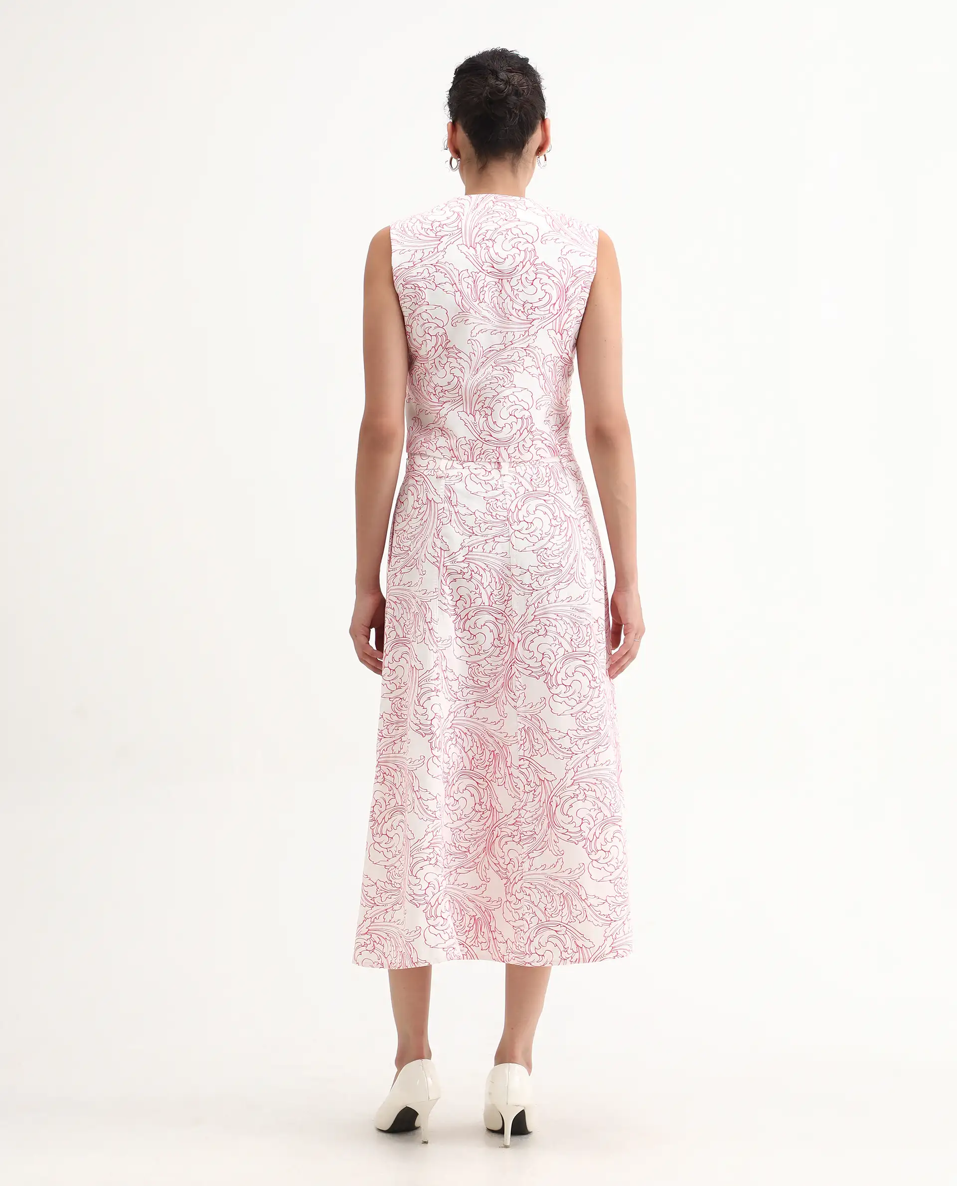 Rareism Women's Somnos B White Cotton Ornamental Print Maxi A-Line Skirt - Image 8