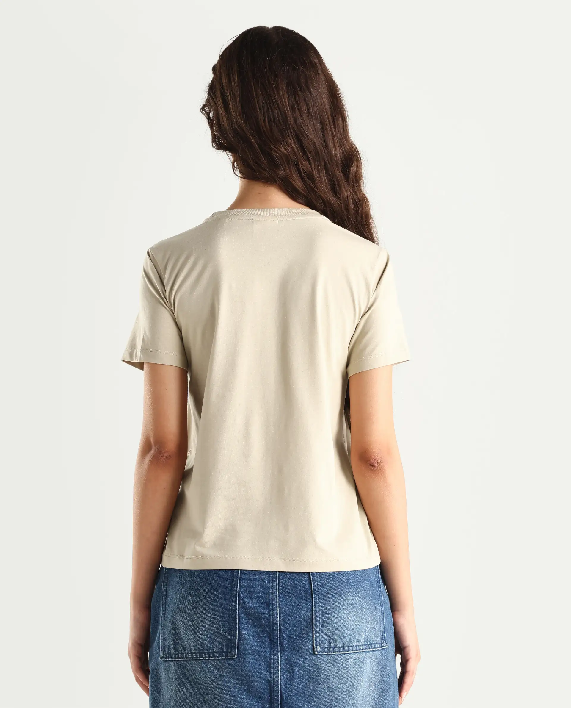 Rareism Women's Sompek Beige Cotton Blend Crew Neck Graphic Print Regular Fit T-Shirt - Image 7