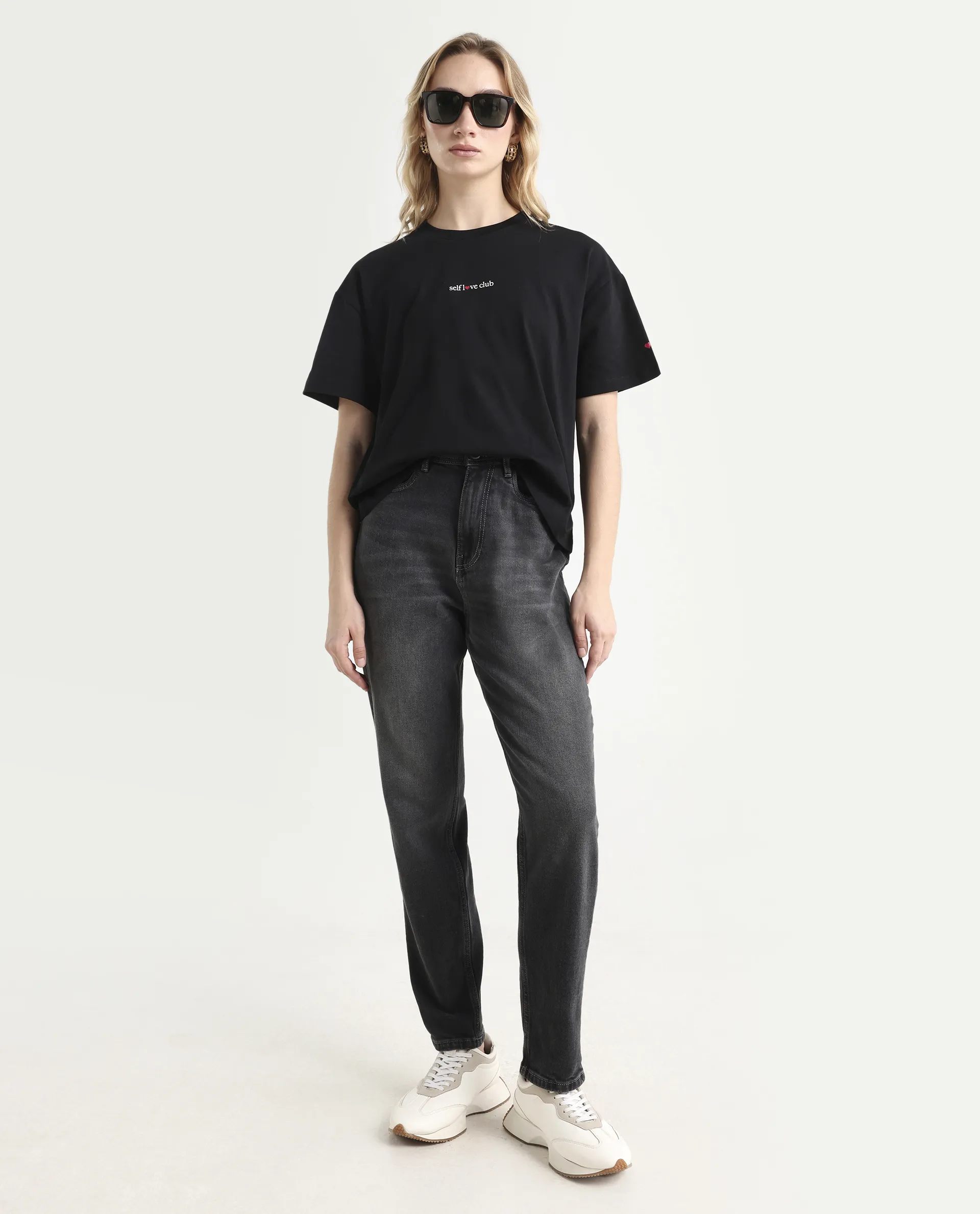 Rareism Women's Sompri Black Cotton Crew Neck Graphic Print Boxy Fit T-Shirt - Image 2