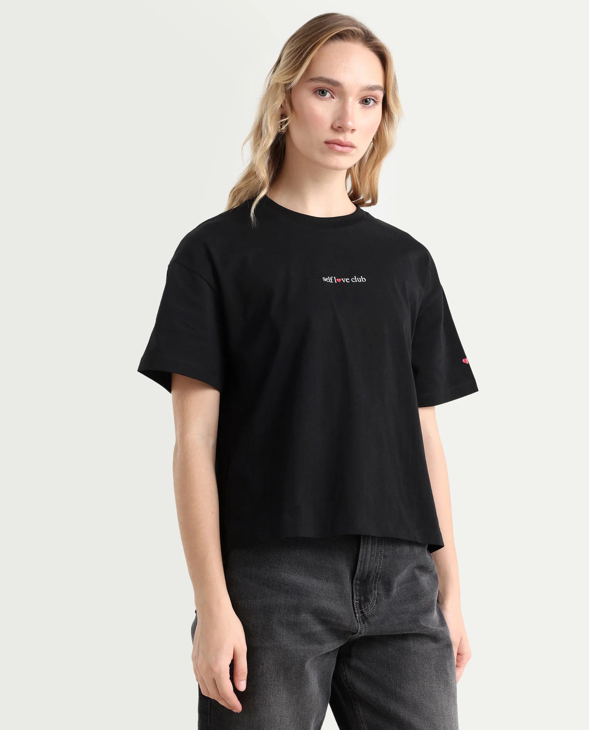 Rareism Women's Sompri Black Cotton Crew Neck Graphic Print Boxy Fit T-Shirt - Image 5