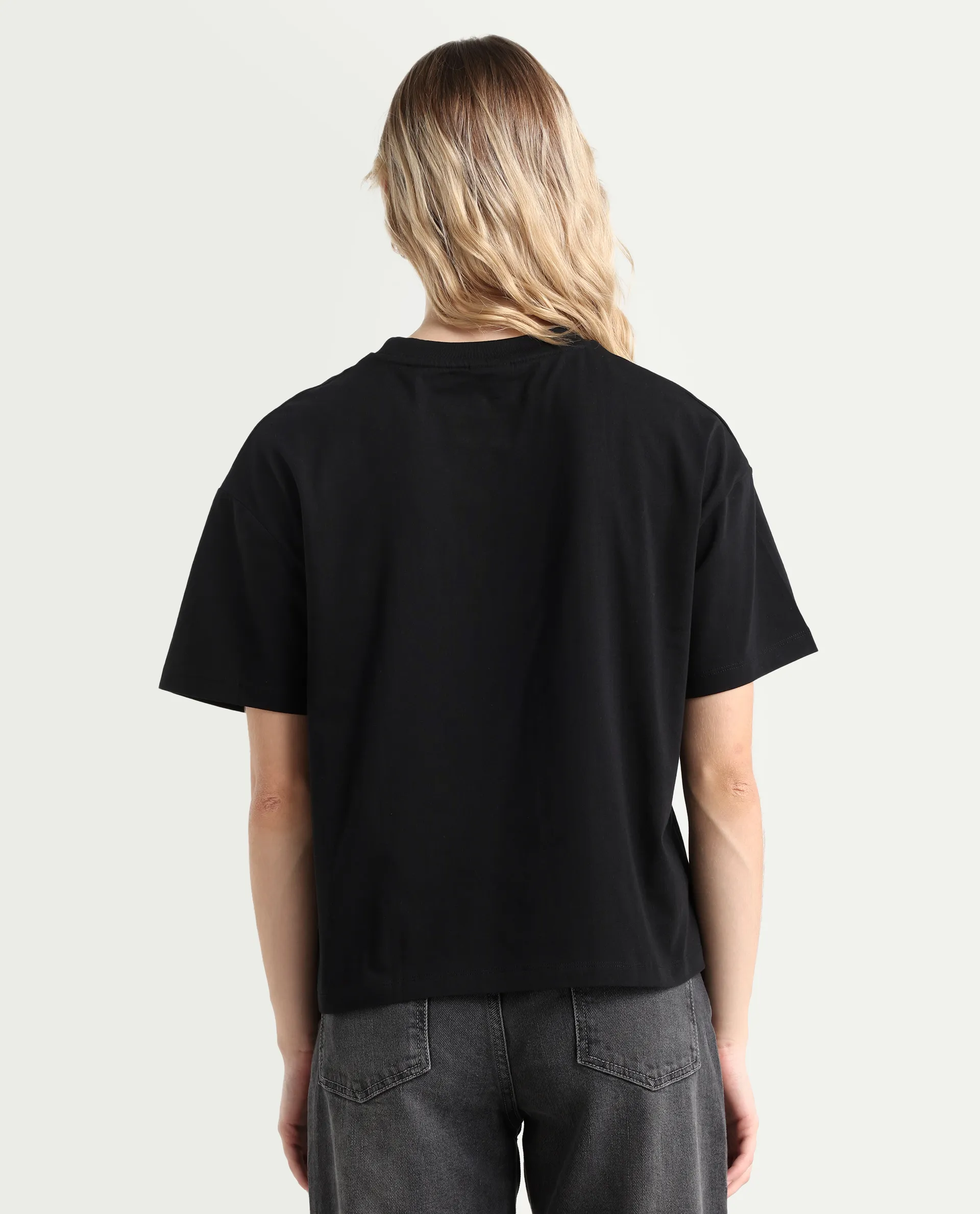 Rareism Women's Sompri Black Cotton Crew Neck Graphic Print Boxy Fit T-Shirt - Image 6
