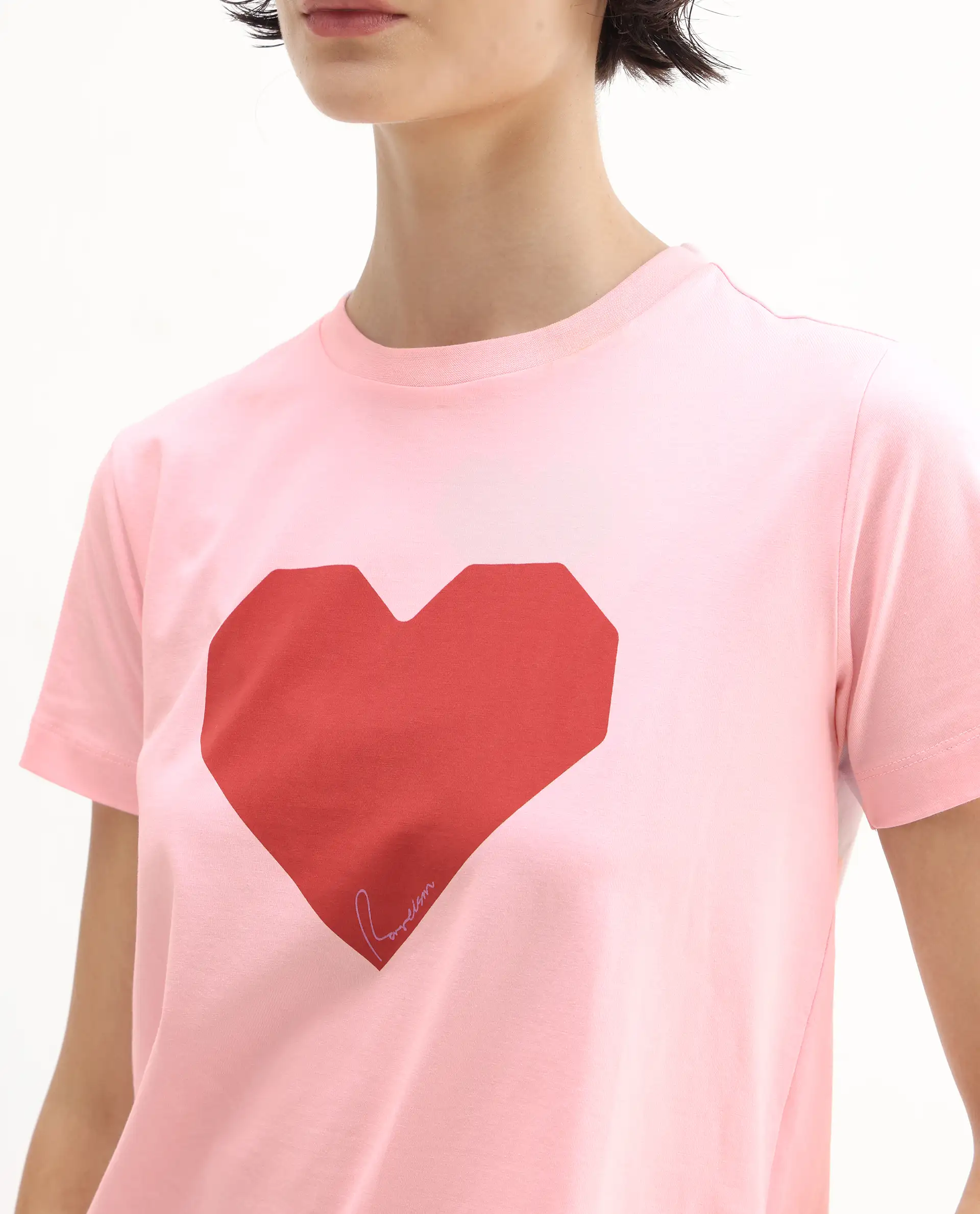 Rareism Women's Somrac Light Pink Cotton Blend Crew Neck Graphic Print Regular Fit T-Shirt - Image 5