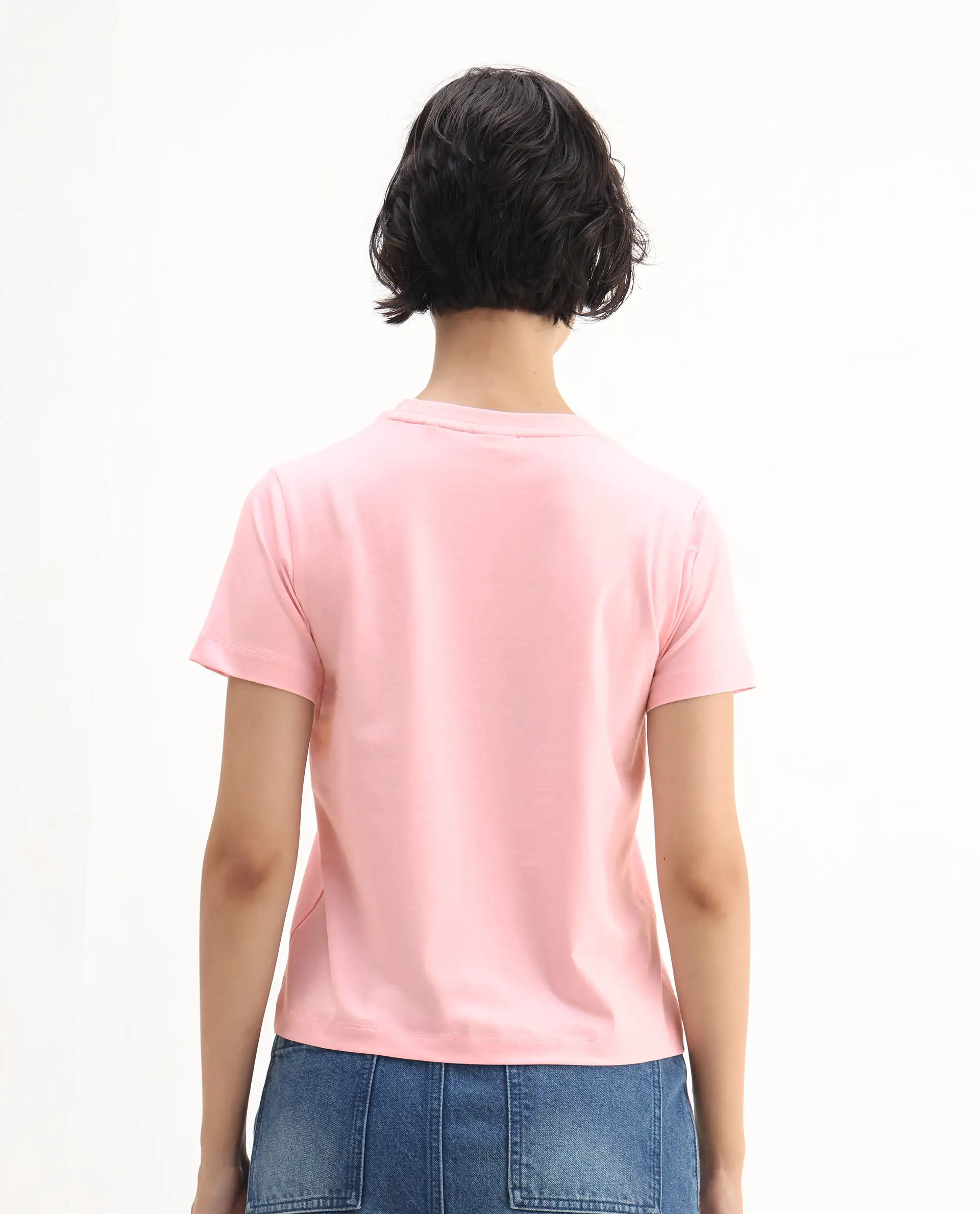 Rareism Women's Somrac Light Pink Cotton Blend Crew Neck Graphic Print Regular Fit T-Shirt - Image 8
