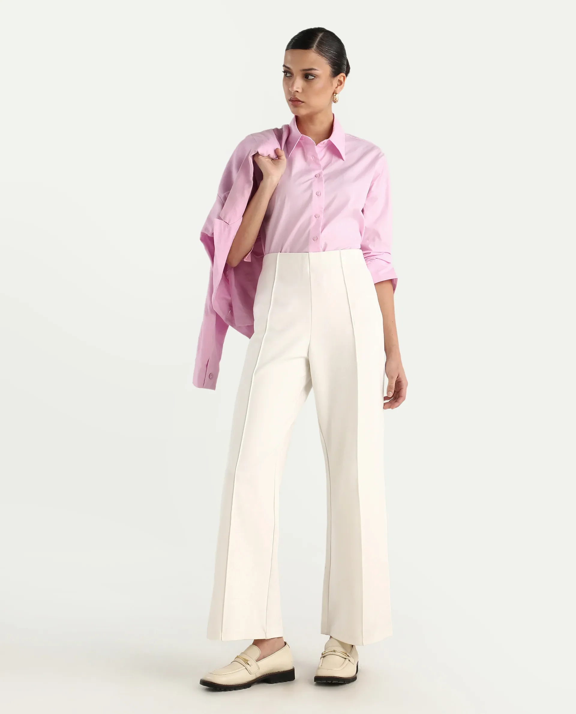 Rareism Women's Somrang Pink Cotton Spread Collar Plain Cuffed Sleeve Regular Fit Shirt - Image 2