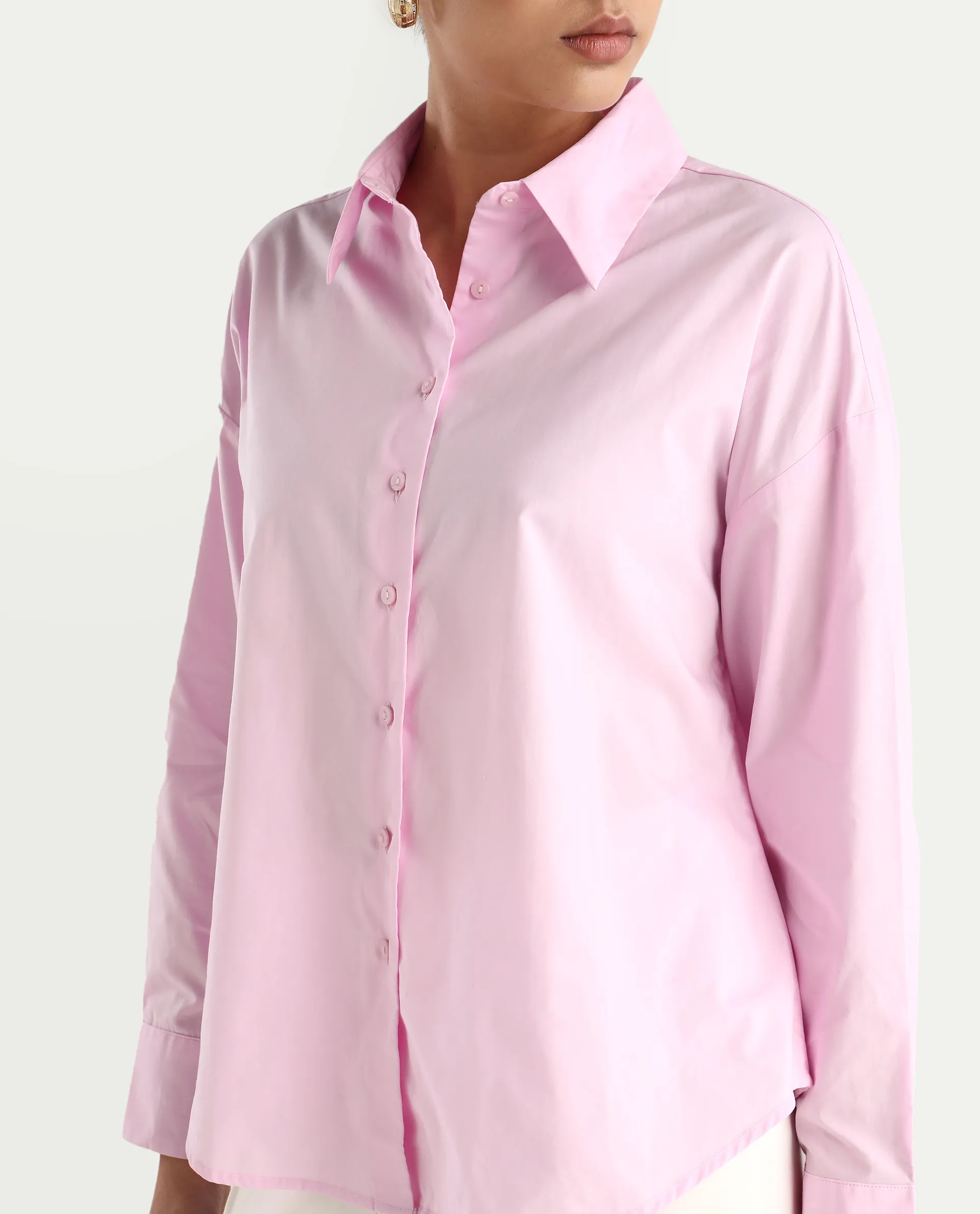 Rareism Women's Somrang Pink Cotton Spread Collar Plain Cuffed Sleeve Regular Fit Shirt - Image 4