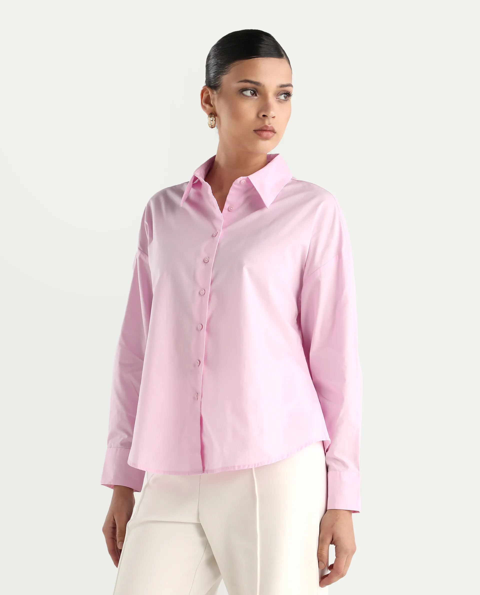 Rareism Women's Somrang Pink Cotton Spread Collar Plain Cuffed Sleeve Regular Fit Shirt - Image 5