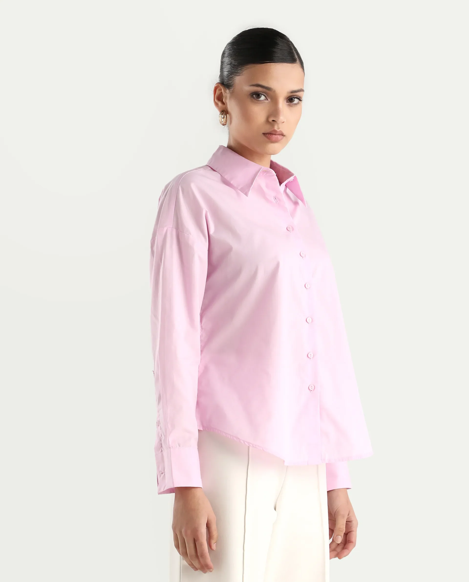Rareism Women's Somrang Pink Cotton Spread Collar Plain Cuffed Sleeve Regular Fit Shirt - Image 6