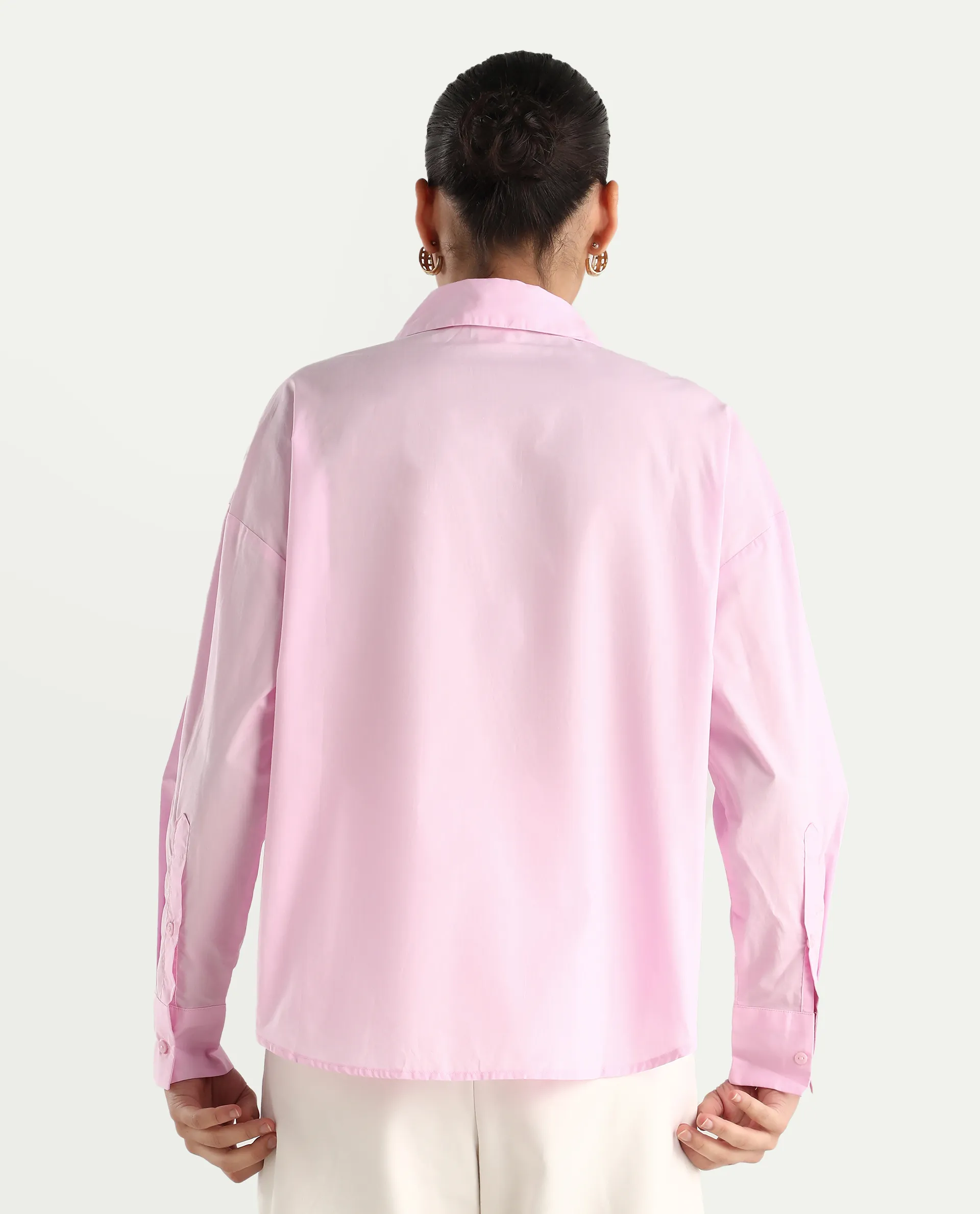 Rareism Women's Somrang Pink Cotton Spread Collar Plain Cuffed Sleeve Regular Fit Shirt - Image 7