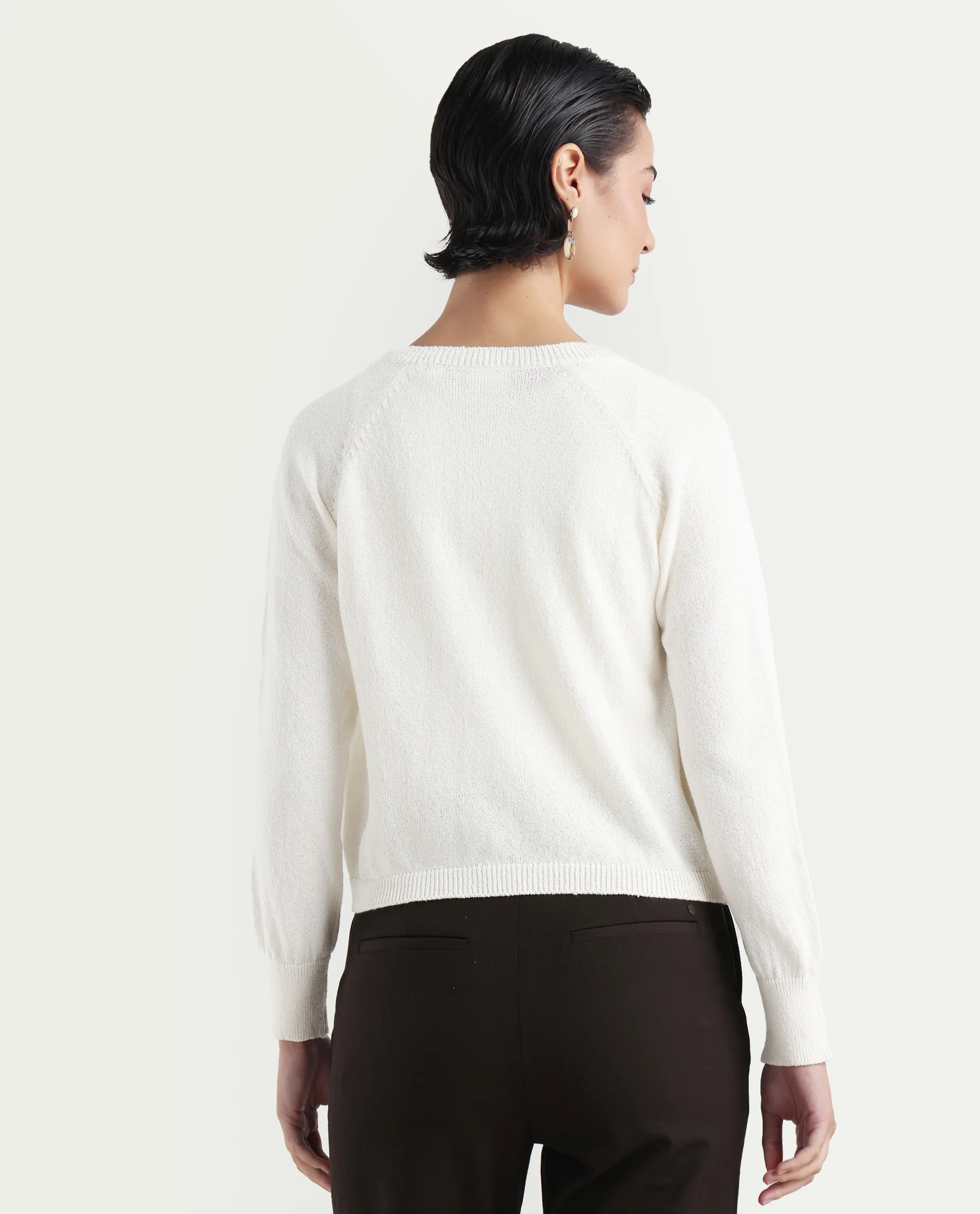 Rareism Women's Somres Beige Cotton Blend Round Neck Plain Raglan Sleeve Crop Regular Fit Shrug - Image 7