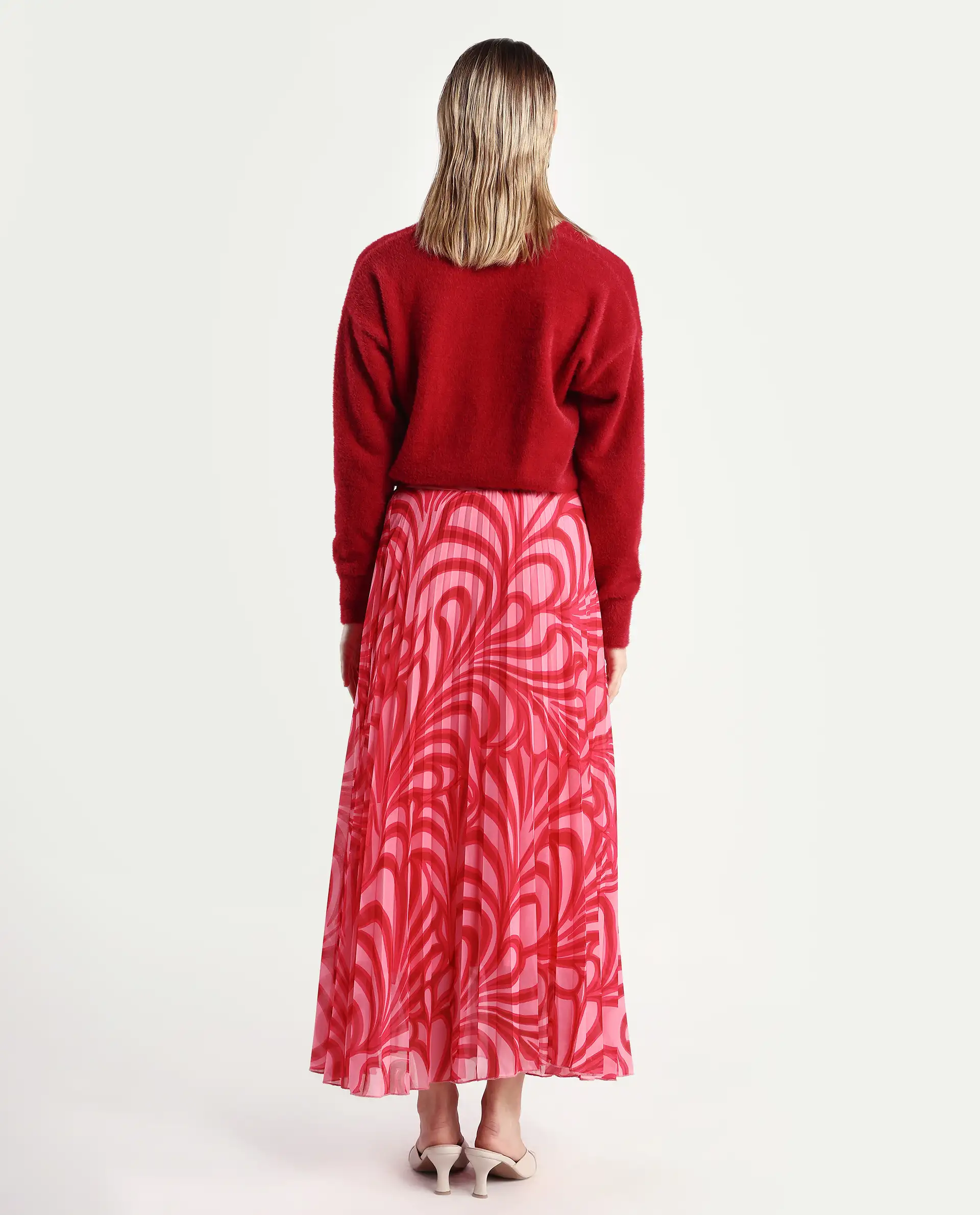 Rareism Women's Somsiri Pink Polyester Abstract Print Maxi Flared Skirt - Image 7