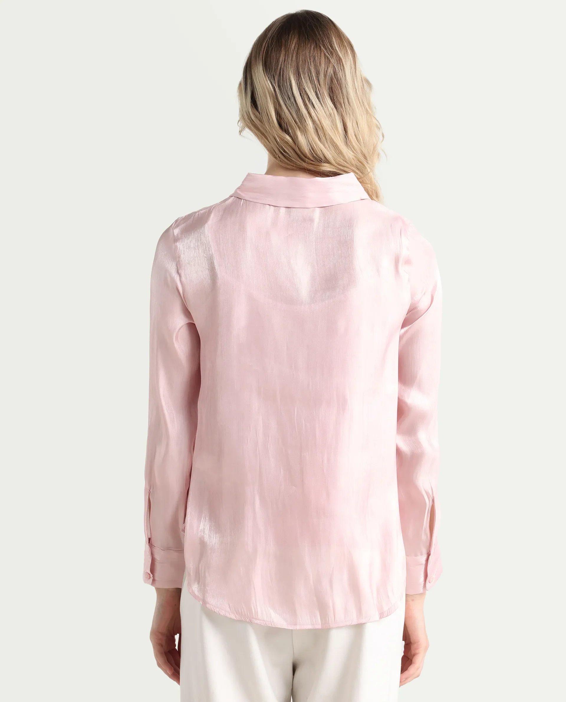Rareism Women's Somsuj Light Pink Polyester Spread Collar Plain Cuffed Sleeve Regular Fit Shirt - Image 7
