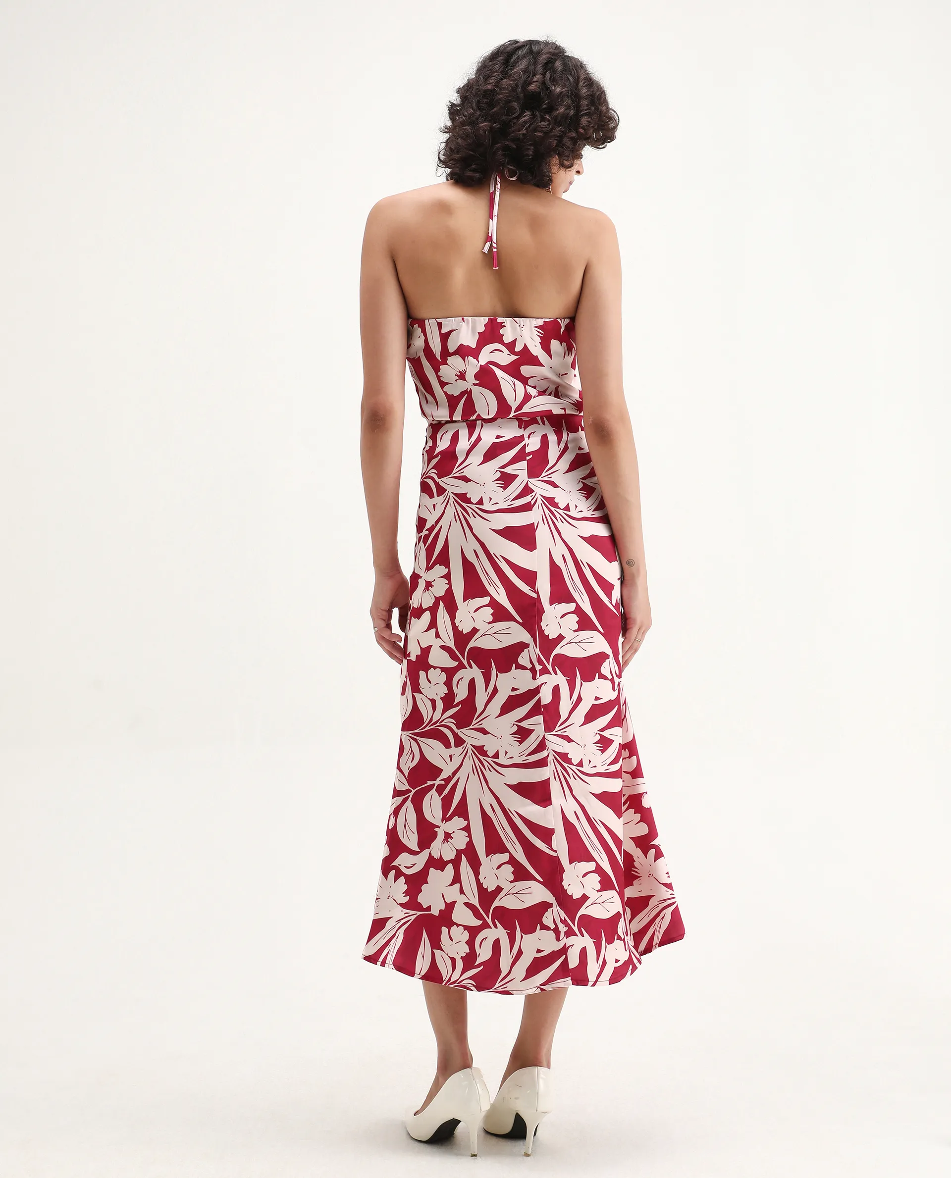 Rareism Women's Somtar B Pink Polyester Floral Print Midi Straight Fit Skirt - Image 2