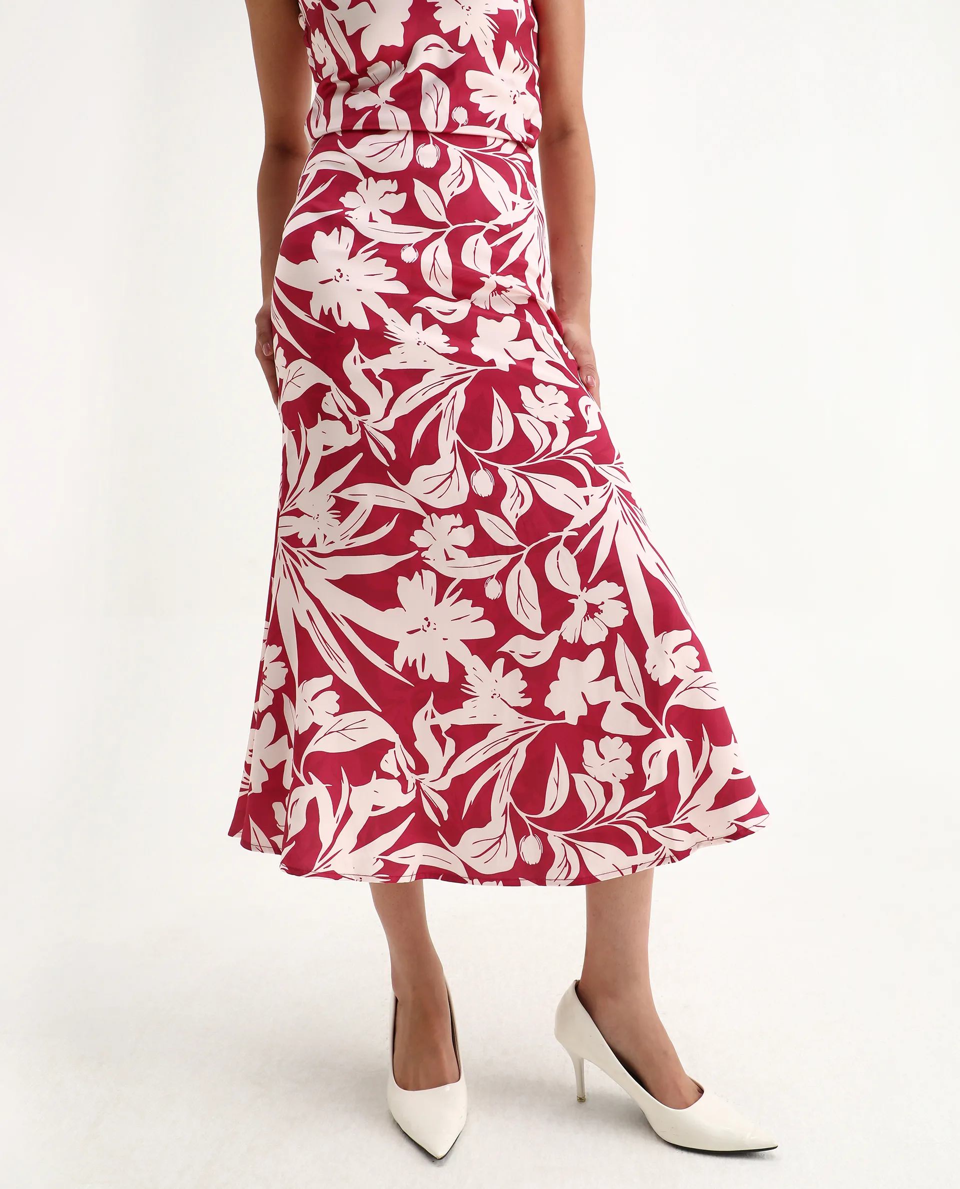 Rareism Women's Somtar B Pink Polyester Floral Print Midi Straight Fit Skirt - Image 4