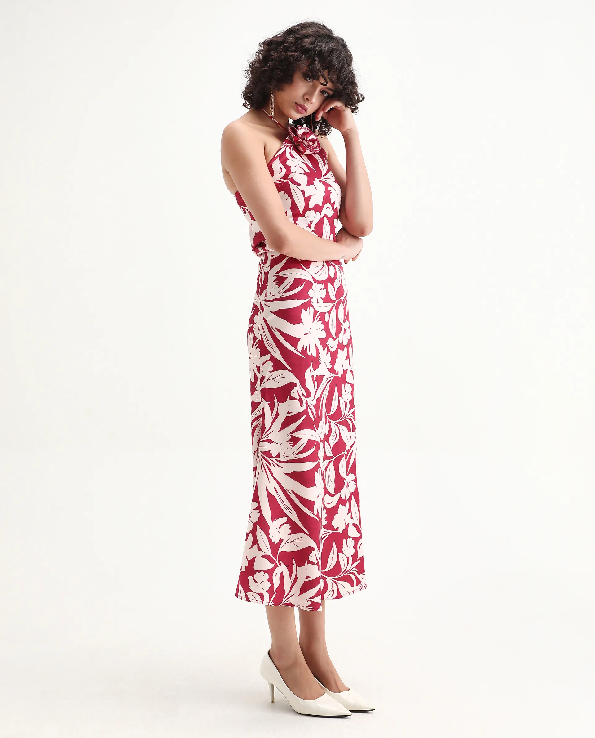 Rareism Women's Somtar B Pink Polyester Floral Print Midi Straight Fit Skirt - Image 5