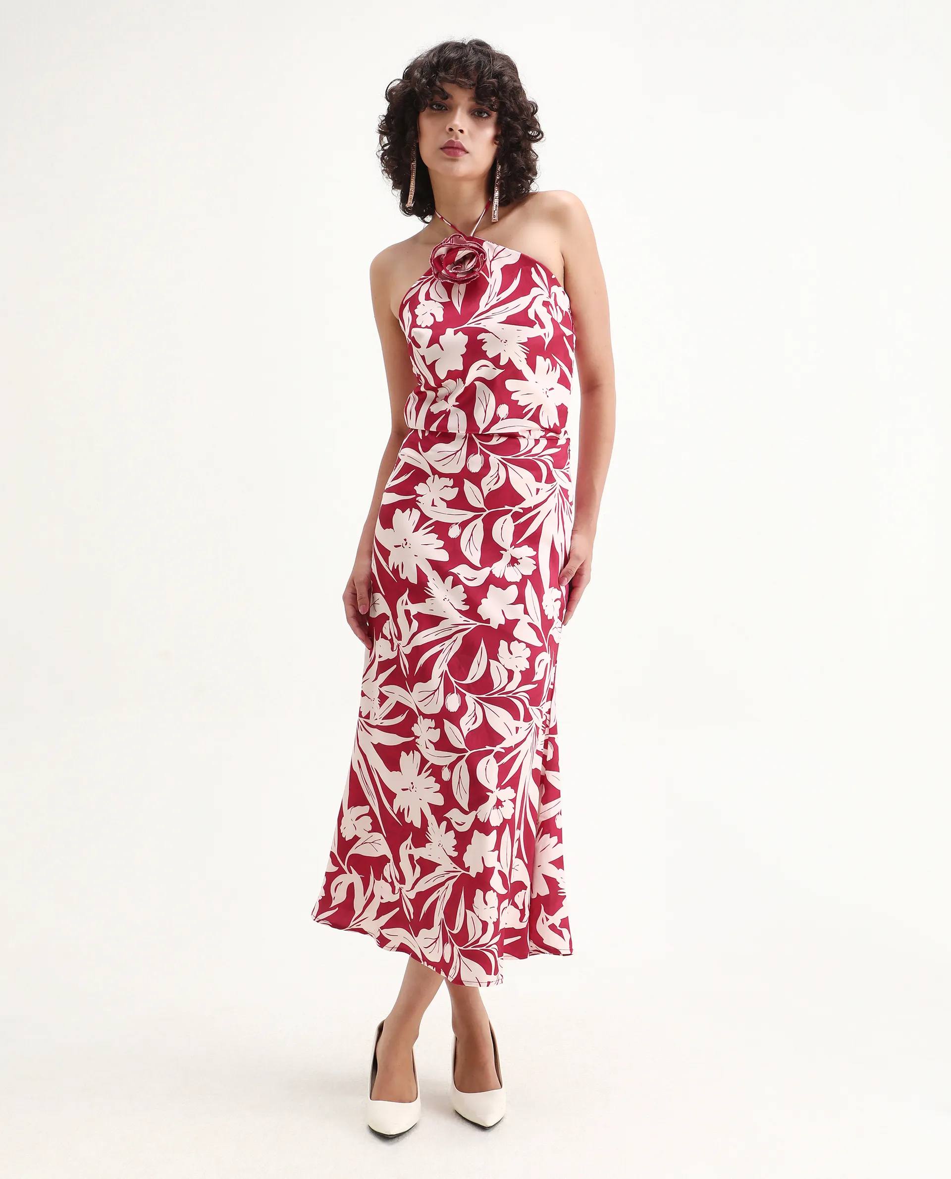 Rareism Women's Somtar B Pink Polyester Floral Print Midi Straight Fit Skirt - Image 6