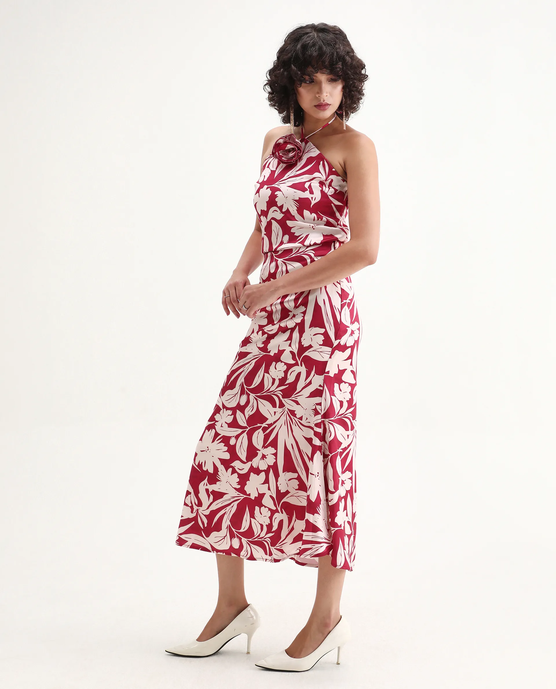 Rareism Women's Somtar B Pink Polyester Floral Print Midi Straight Fit Skirt - Image 7