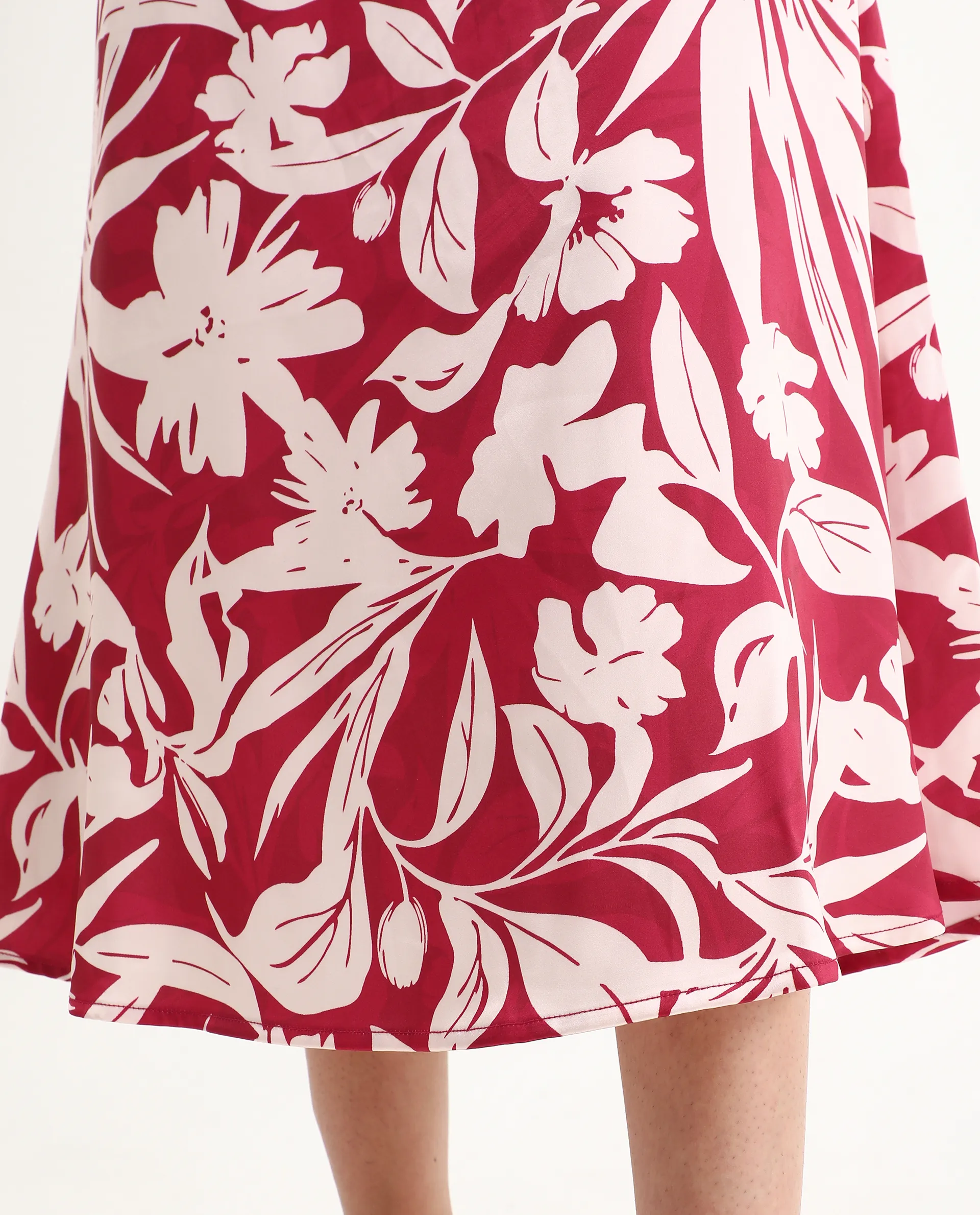 Rareism Women's Somtar B Pink Polyester Floral Print Midi Straight Fit Skirt - Image 8