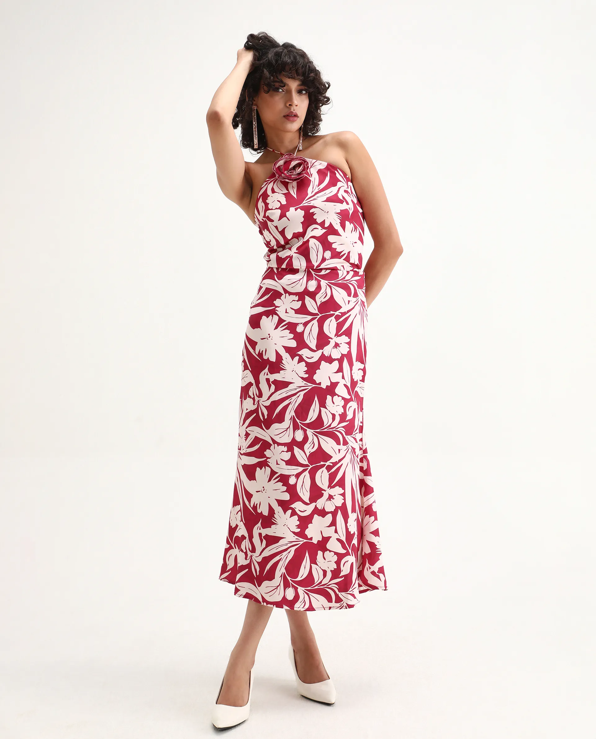 Rareism Women's Somtar T Pink Polyester Halter Neck Floral Print Sleeveless Regular Fit Top - Image 7