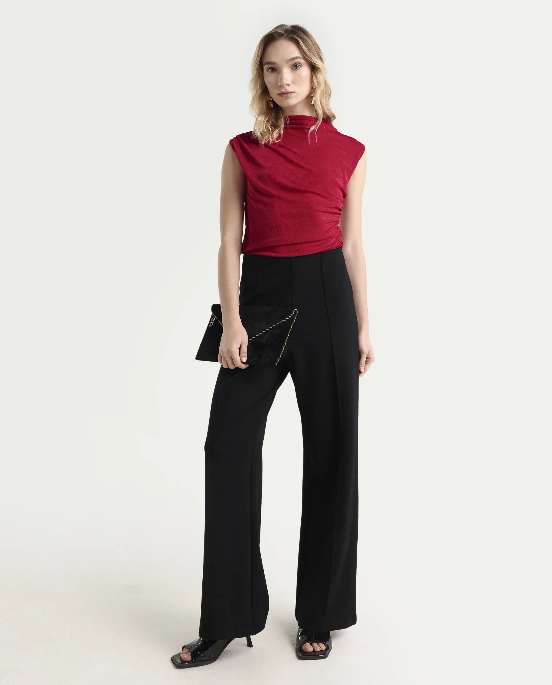 Rareism Women's Somtus Red Polyester Blend Cowl Neck Plain Sleeveless Regular Fit Top - Image 2