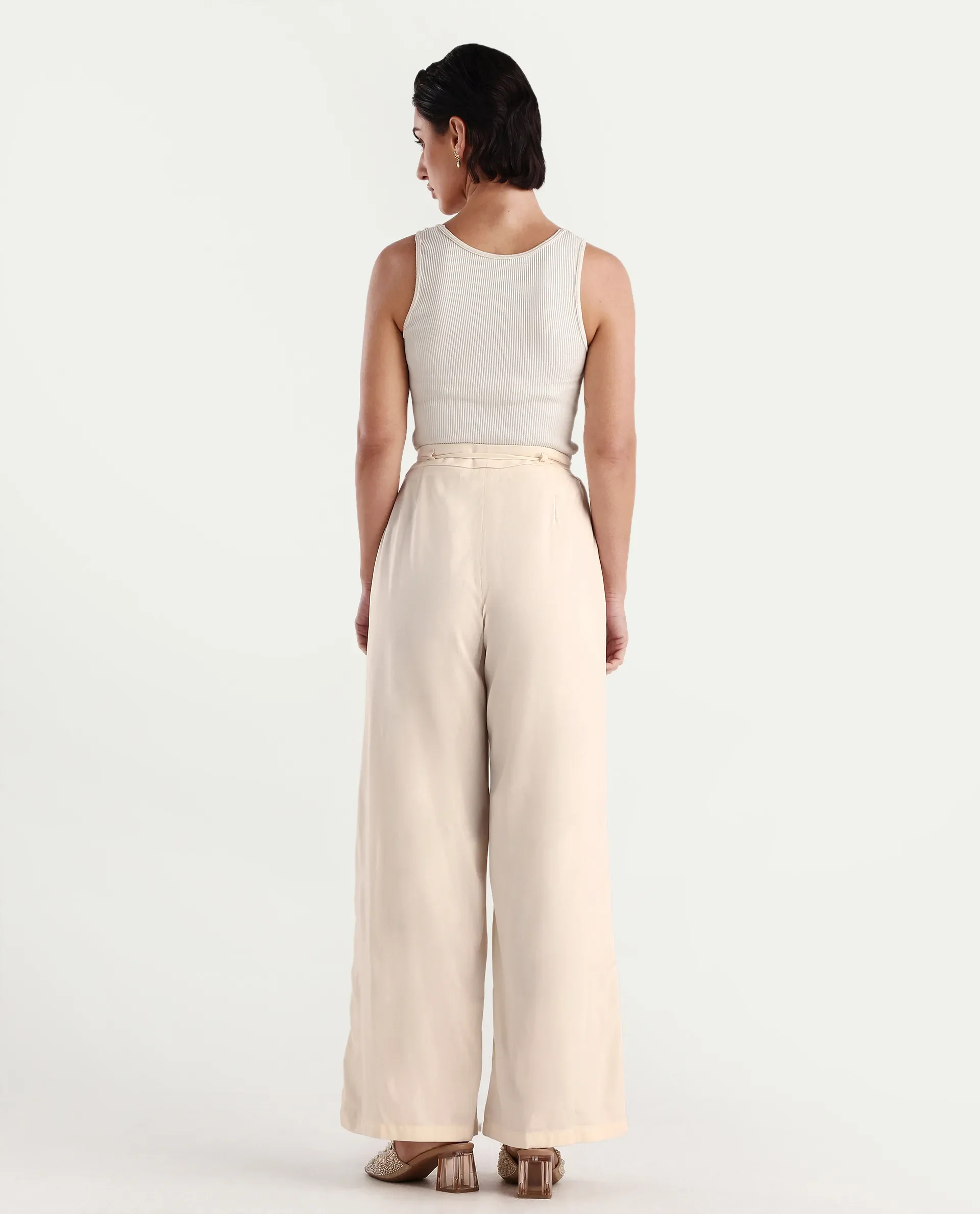 Rareism Women's Somuse Beige Viscose Plain Ankle Length Wide Trouser - Image 6