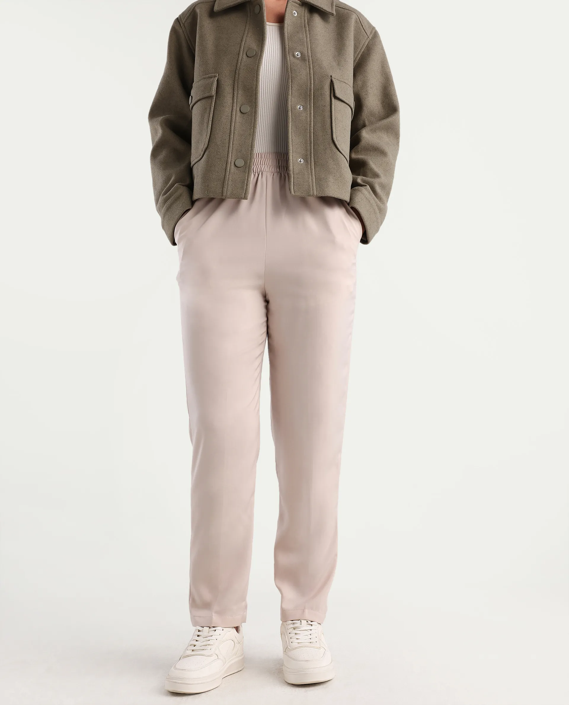 Rareism Women's Somuth Beige Polyester Plain Ankle Length Straight Fit Trouser - Image 2