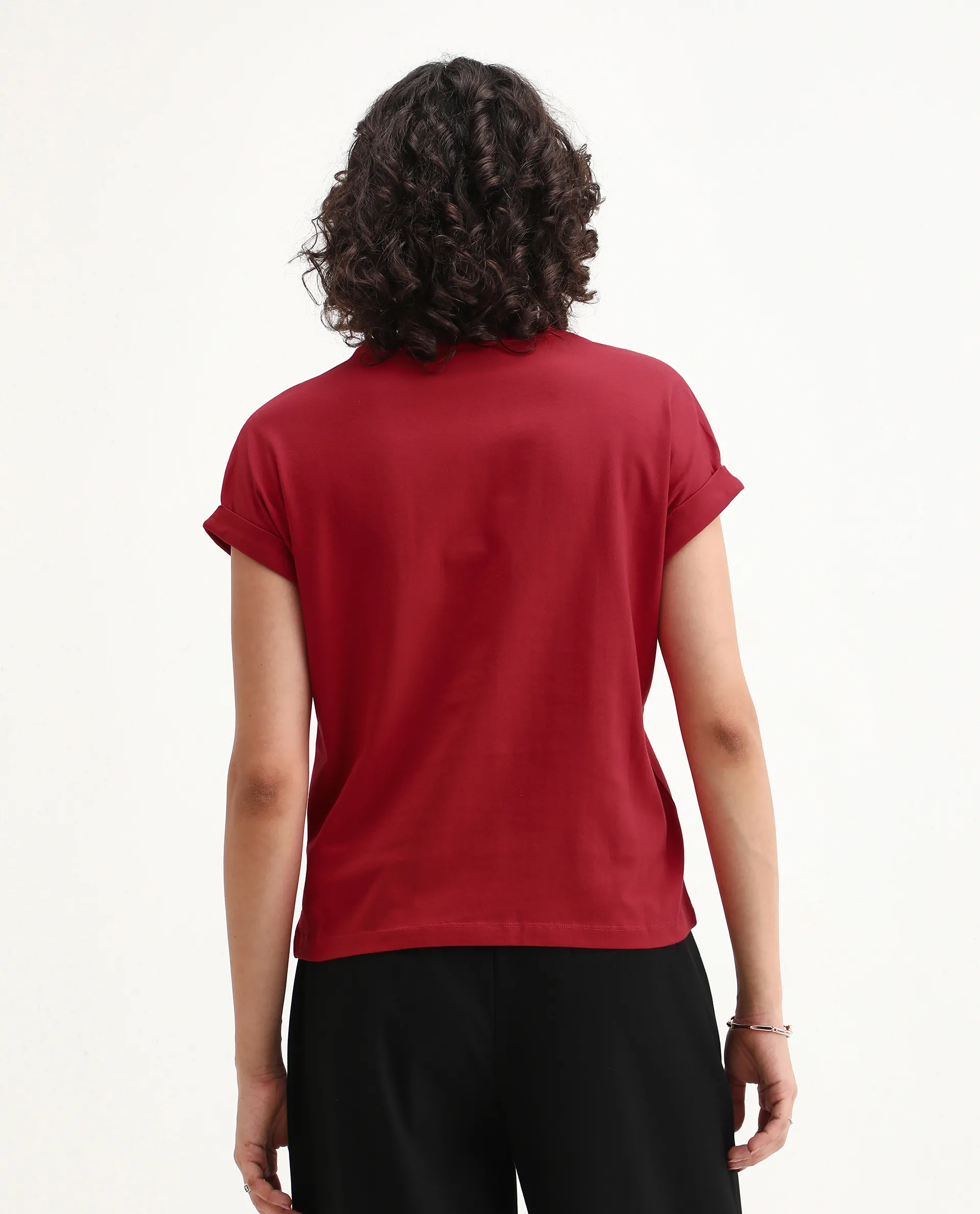 Rareism Women's Somvet Red Cotton Crew Neck Graphic Print Extended Sleeves Regular Fit T-Shirt - Image 8