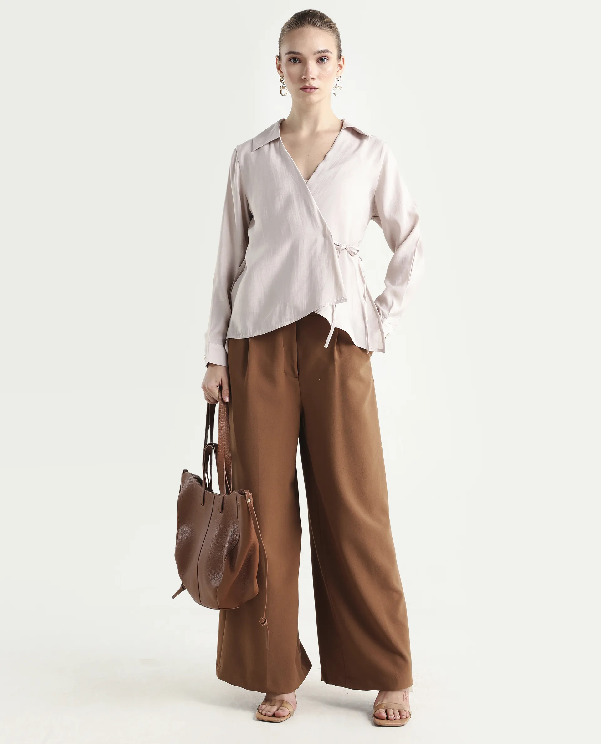 Rareism Women's Somvi Beige Viscose Blend Johnny Collar Plain Relaxed Fit Top - Image 2