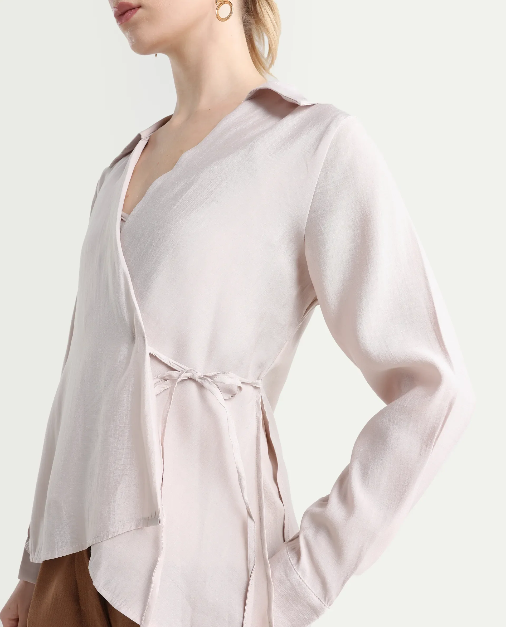 Rareism Women's Somvi Beige Viscose Blend Johnny Collar Plain Relaxed Fit Top - Image 4