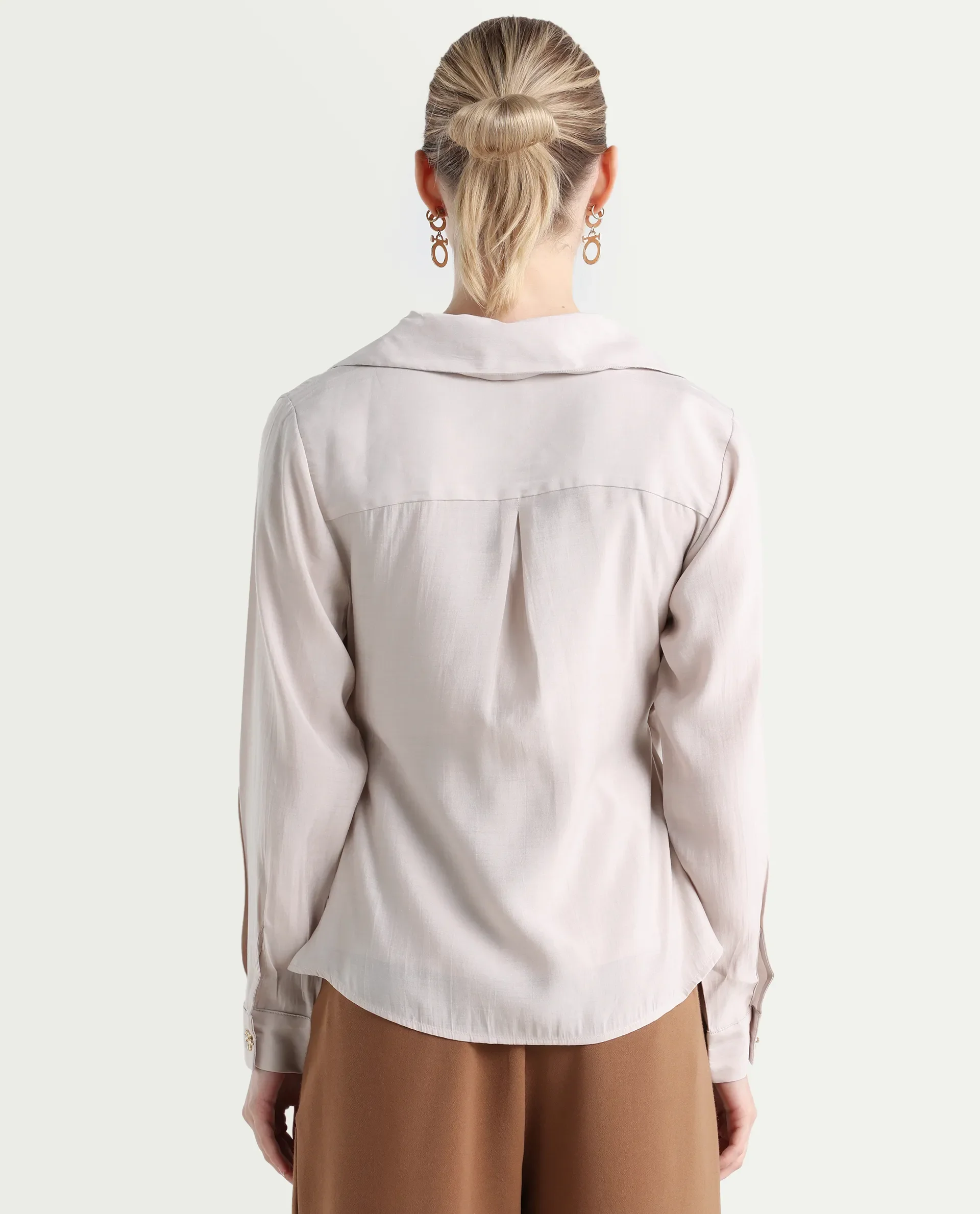 Rareism Women's Somvi Beige Viscose Blend Johnny Collar Plain Relaxed Fit Top - Image 7