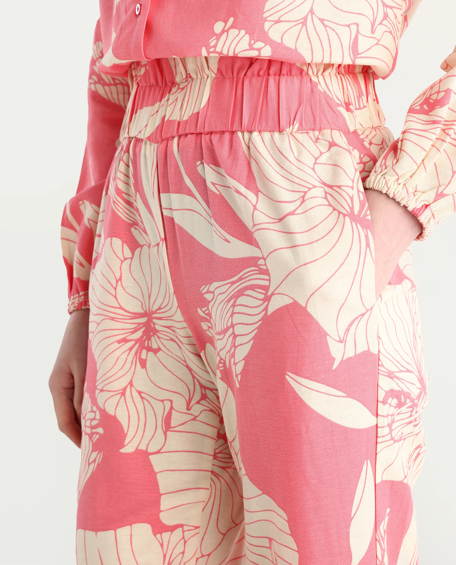 Rareism Women's Somyan B Pink Rayon Blend Floral Print Ankle Length Straight Fit Trouser - Image 4