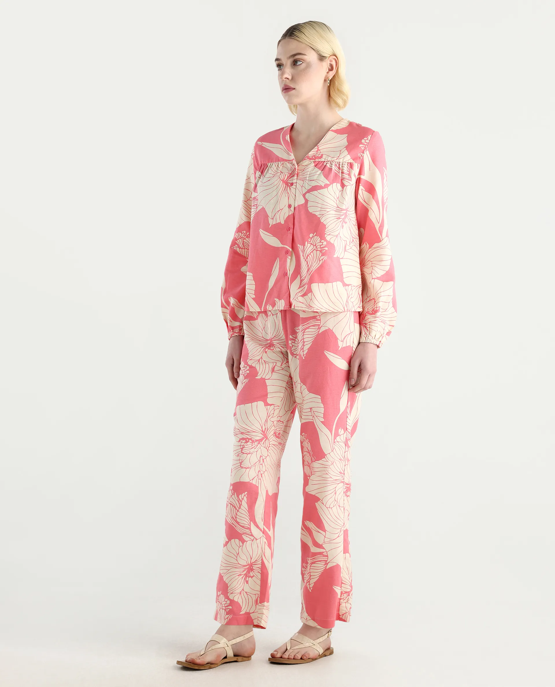 Rareism Women's Somyan B Pink Rayon Blend Floral Print Ankle Length Straight Fit Trouser - Image 5