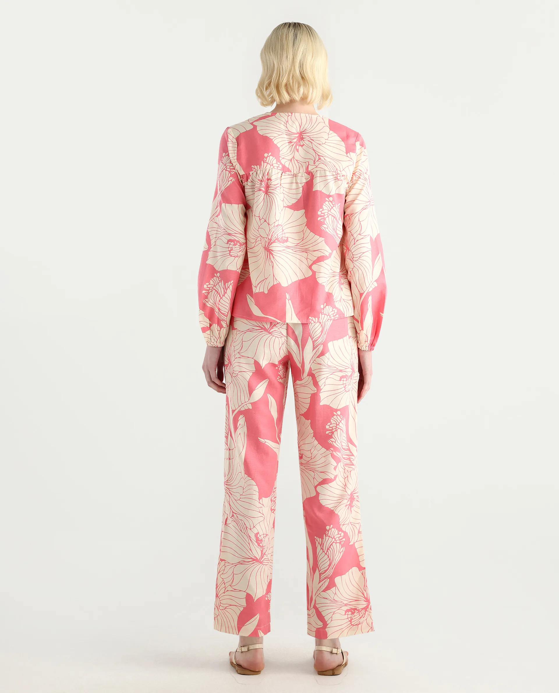 Rareism Women's Somyan B Pink Rayon Blend Floral Print Ankle Length Straight Fit Trouser - Image 7