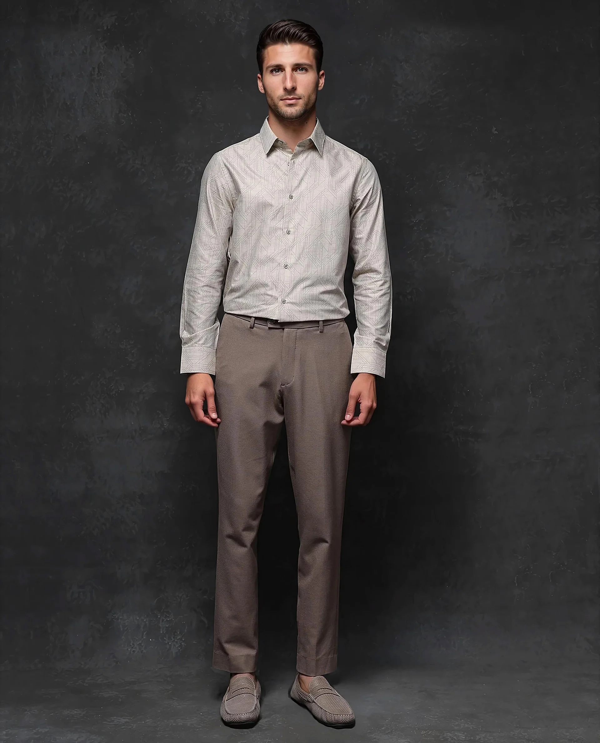 Rare Rabbit Men's Sonnet Beige Cotton Geometric Print Regular Fit Full Sleeve Collared Shirt - Image 2