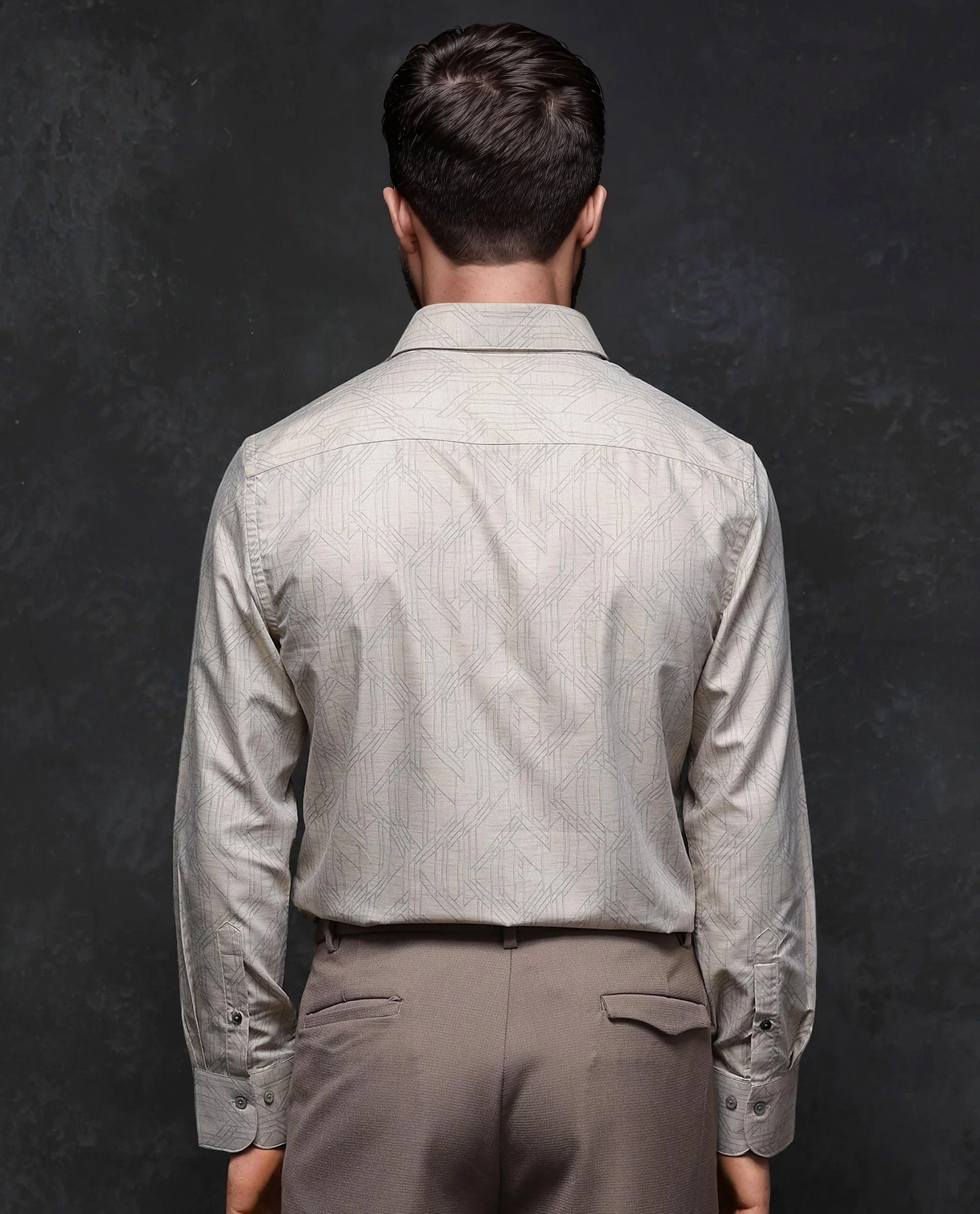 Rare Rabbit Men's Sonnet Beige Cotton Geometric Print Regular Fit Full Sleeve Collared Shirt - Image 8